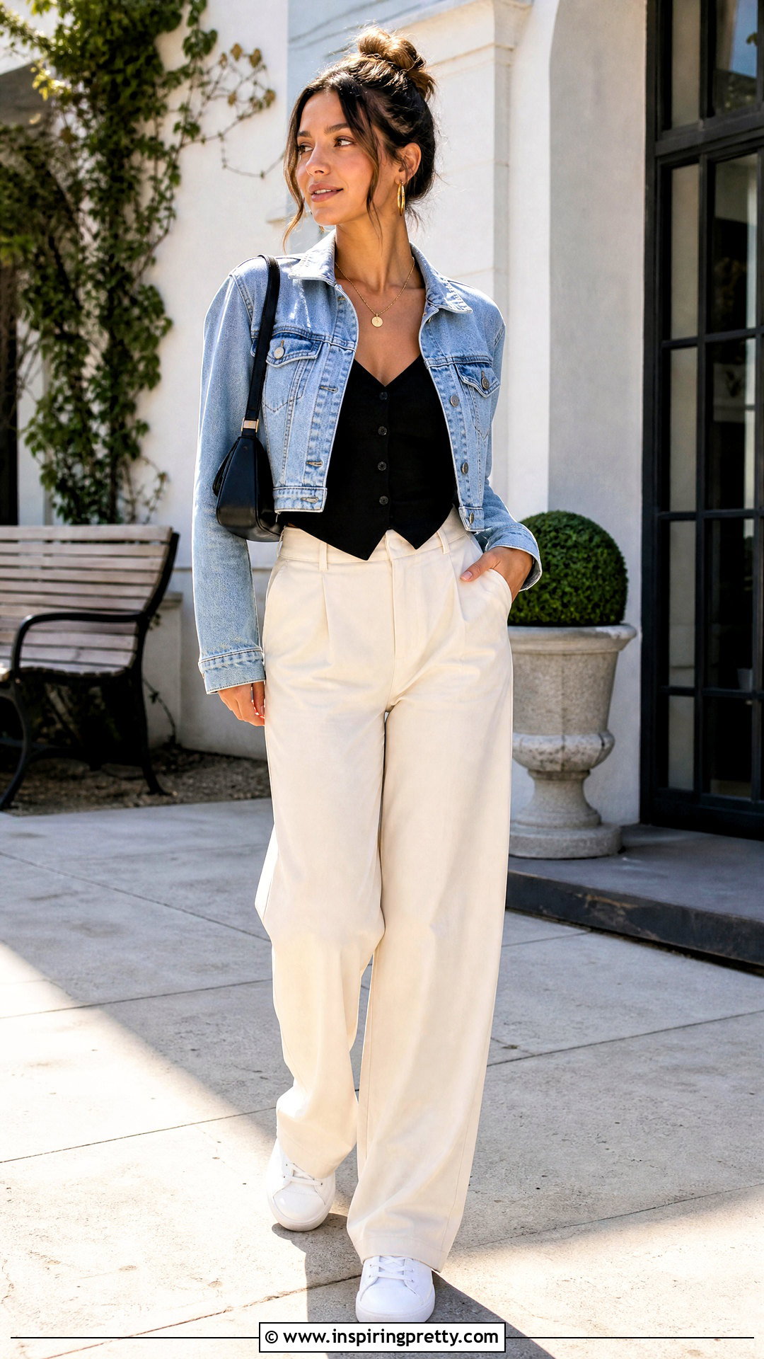 Black Vest Top With Denim Jacket - 50 black vest top outfit ideas