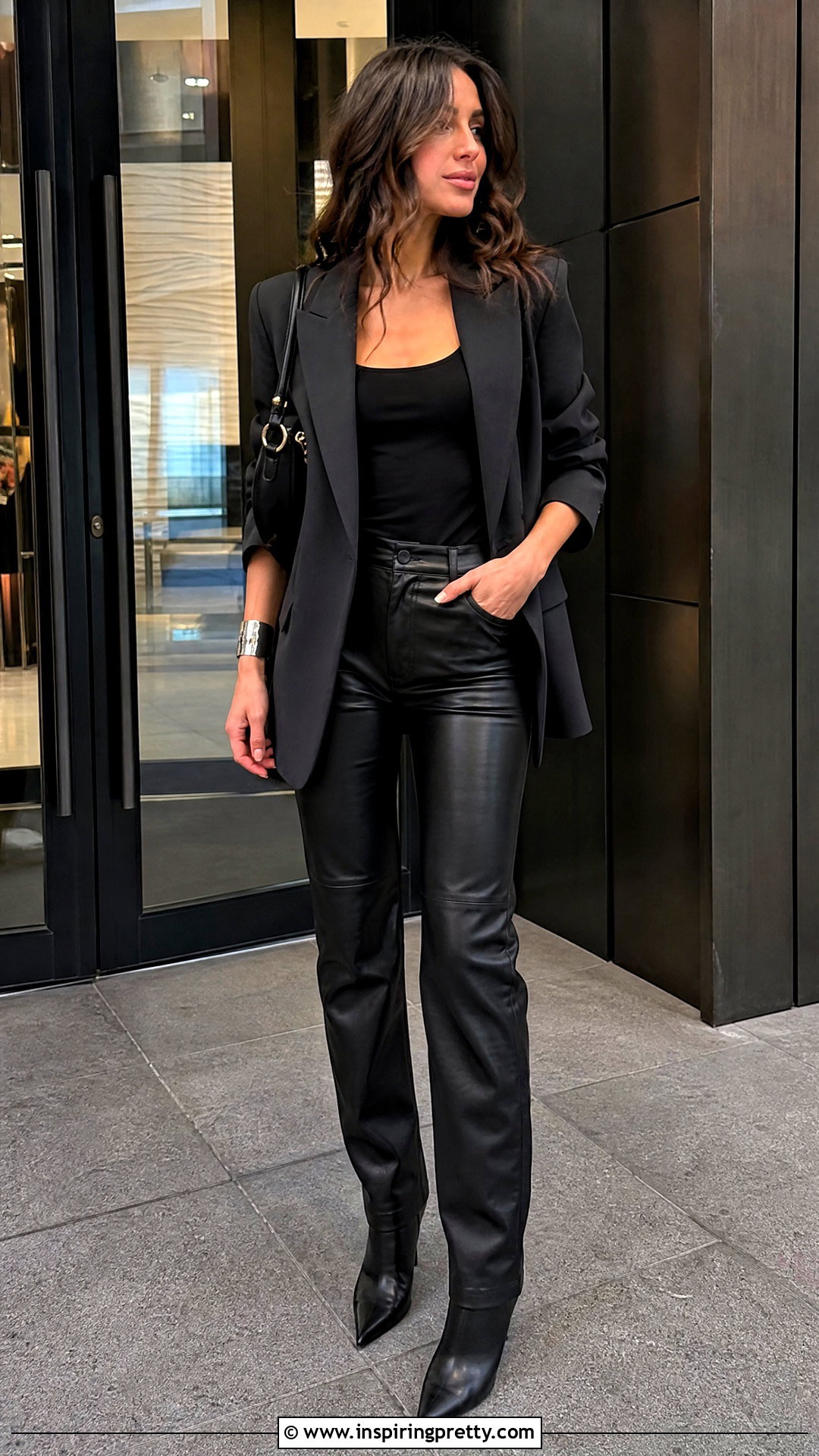 Black Vest Top With Faux Leather Pants - 50 black vest top outfit ideas