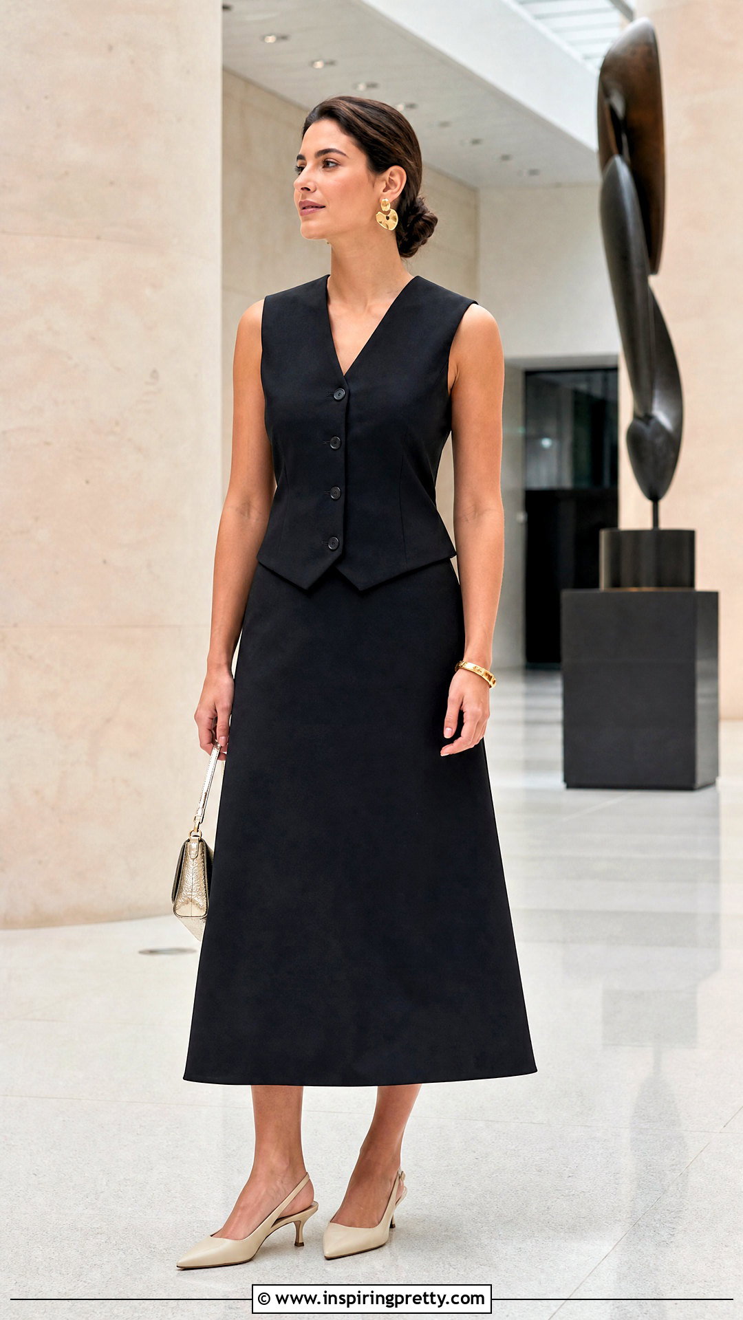 Black Vest Top With Matching Midi Skirt - 50 black vest top outfit ideas