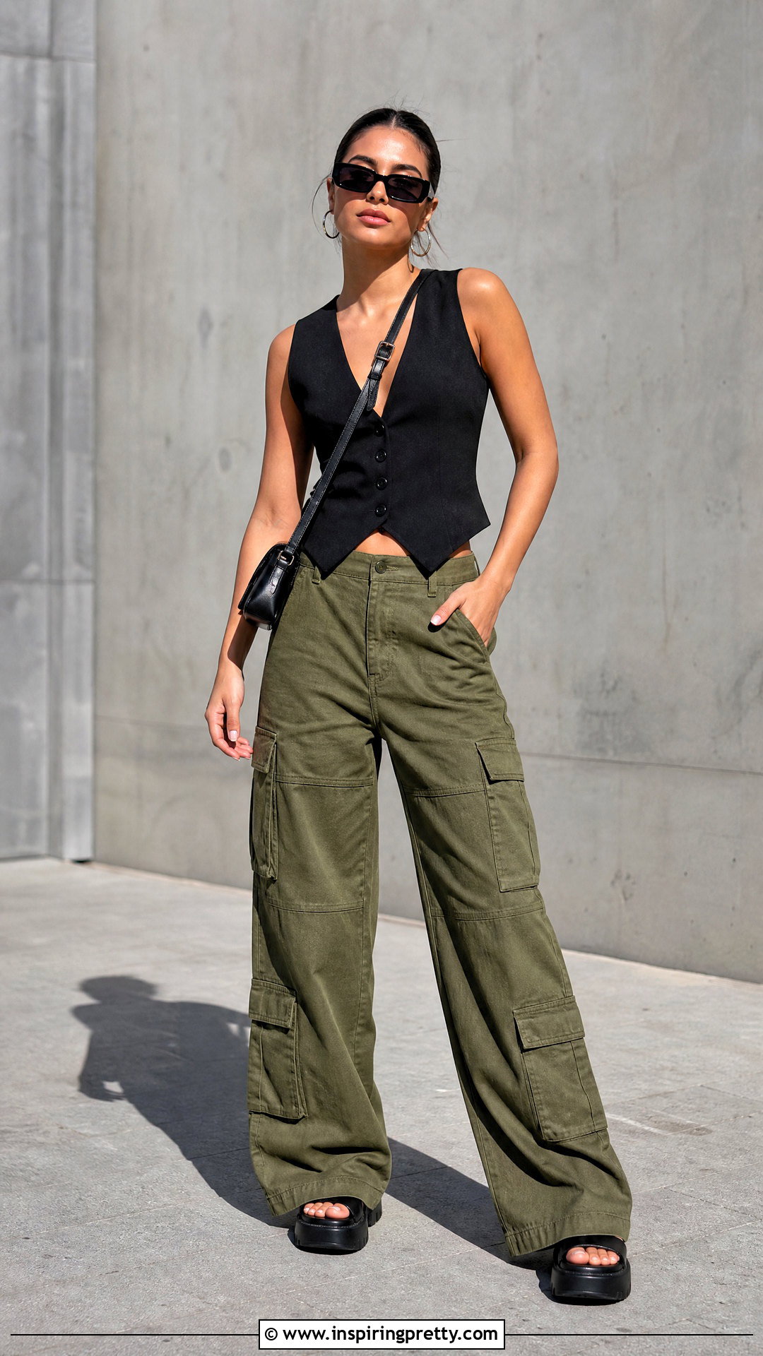 Black Vest Top With Olive Cargo Pants - 50 black vest top outfit ideas