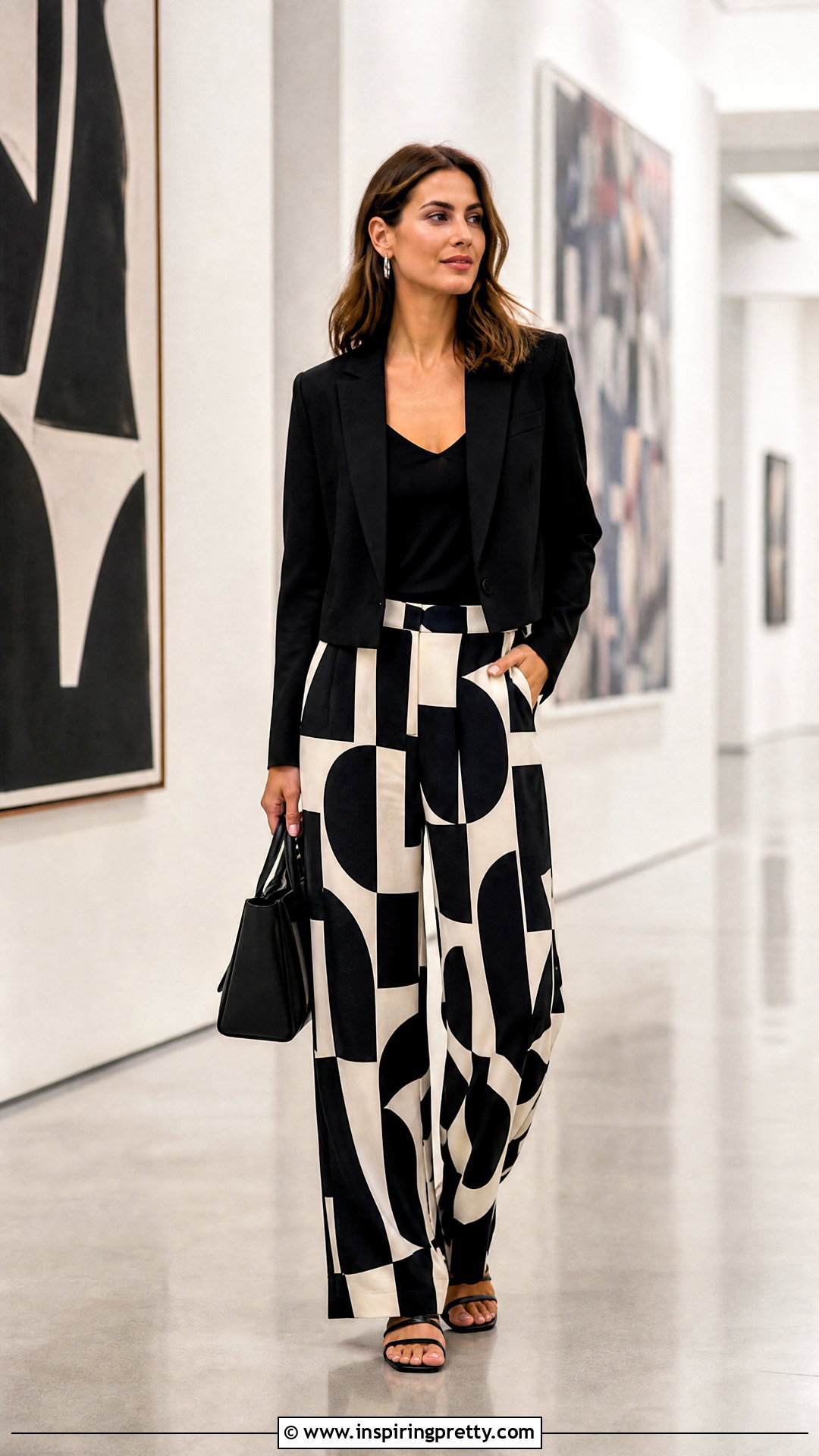Black Vest Top With Printed Pants - 50 Vest Tops outfit ideas