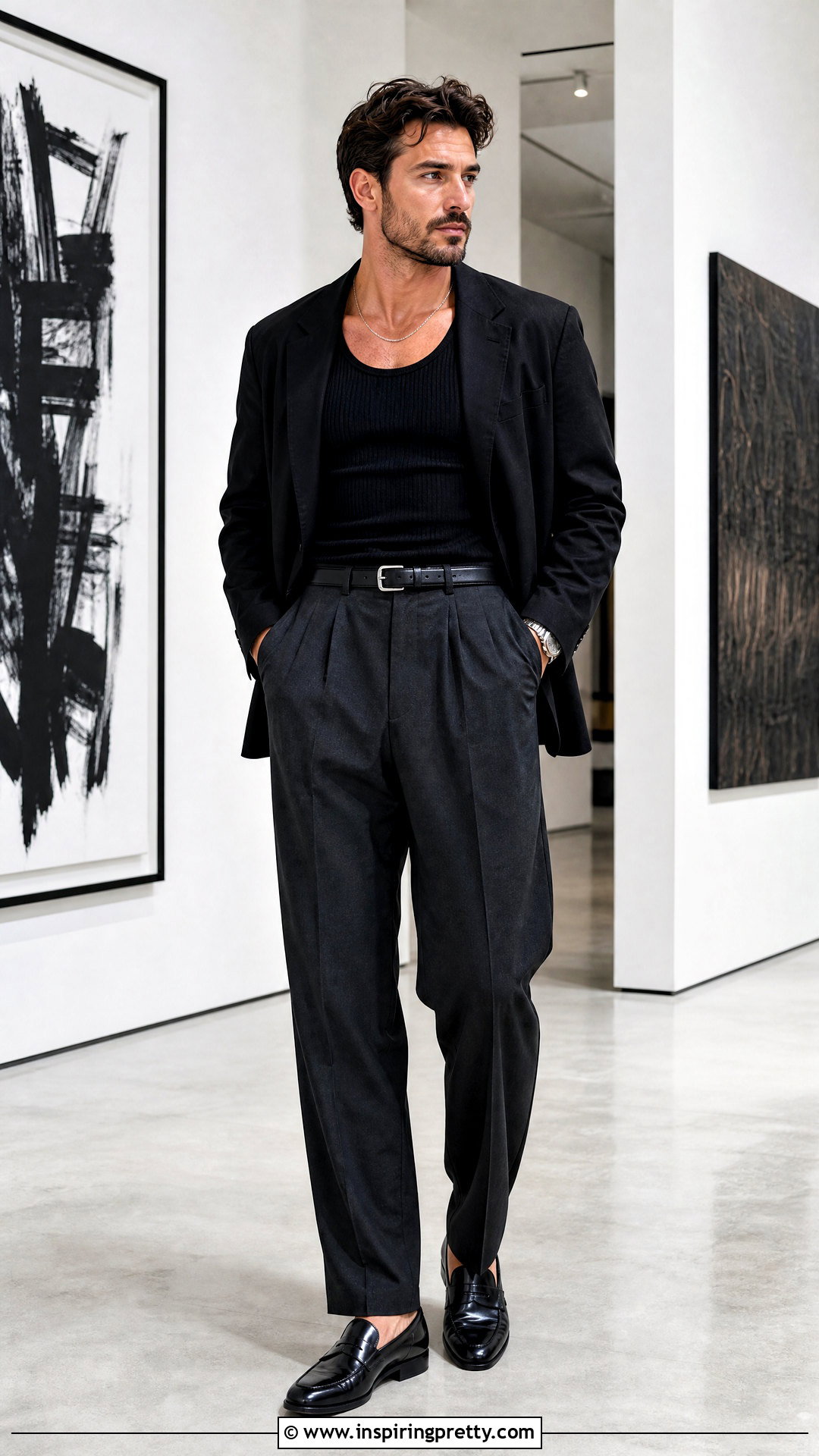 Black Vintage Tank Top With Pleated Trousers - 25 vintage tank top outfit men