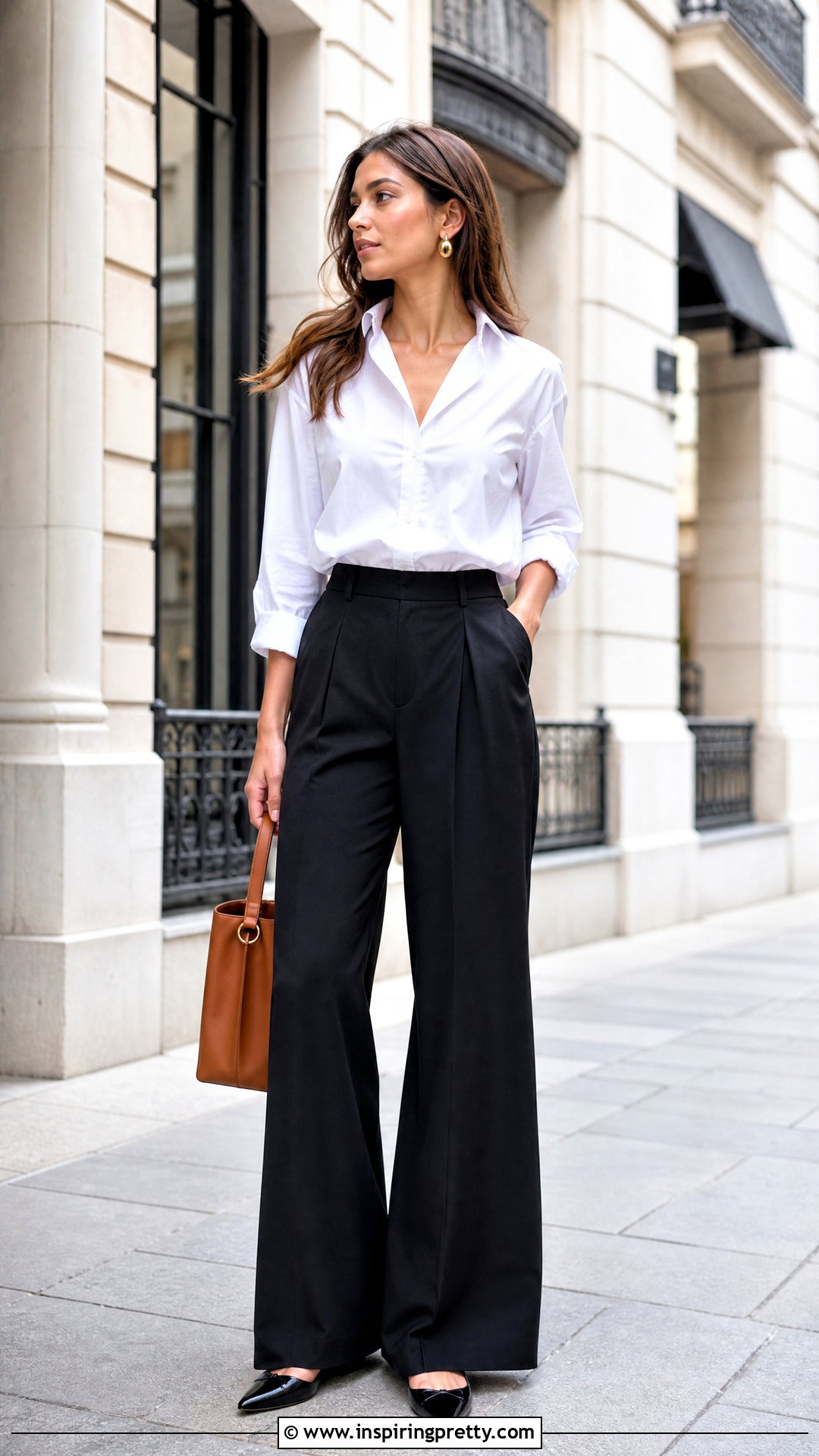 Black Wide Leg Trousers With White Shirt - 50 trouser and top for ladies