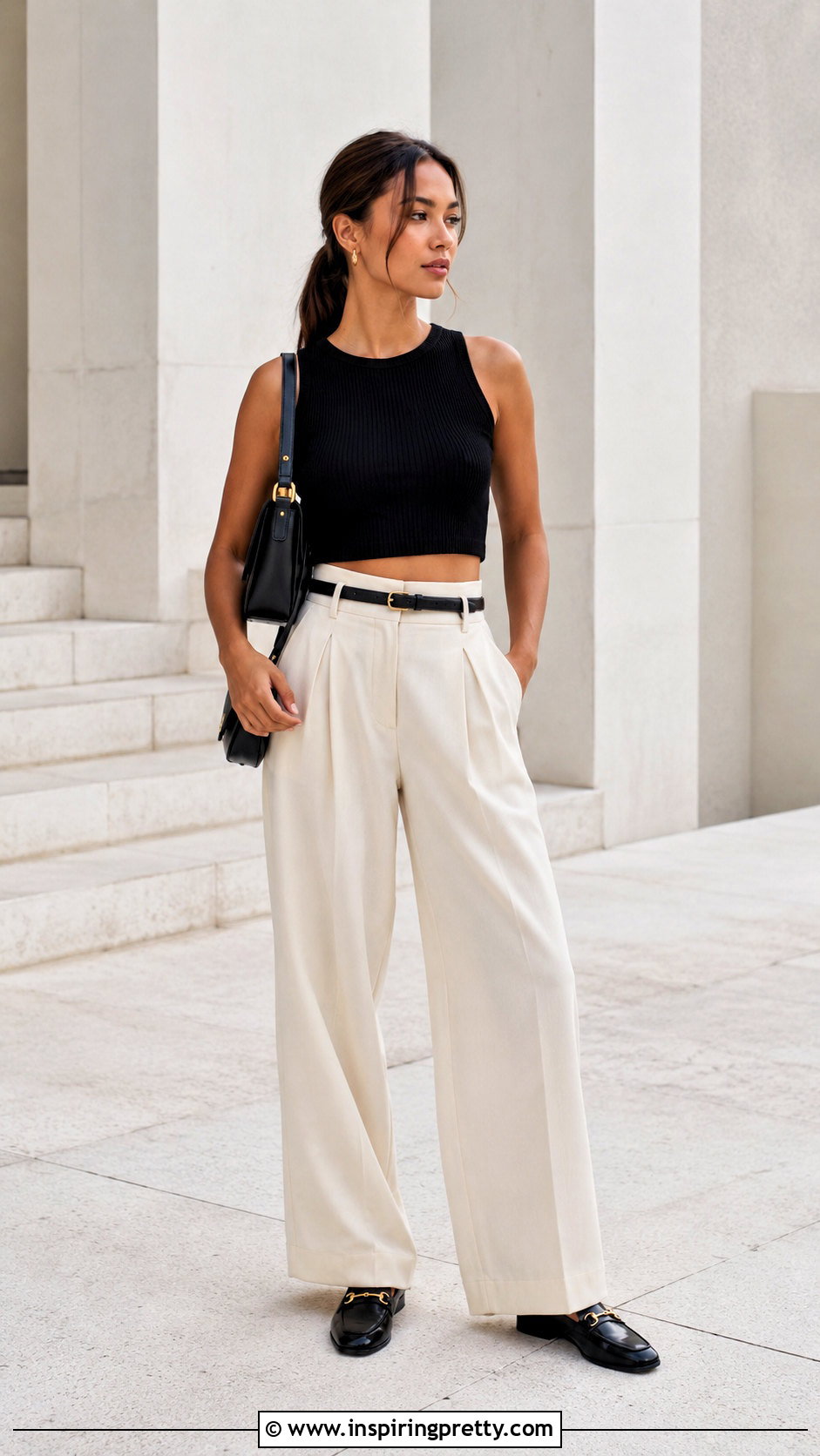 Black Wild Fable Ribbed Crop Top With Wide Leg Trousers - 20 wild fable ribbed crop top outfit ideas