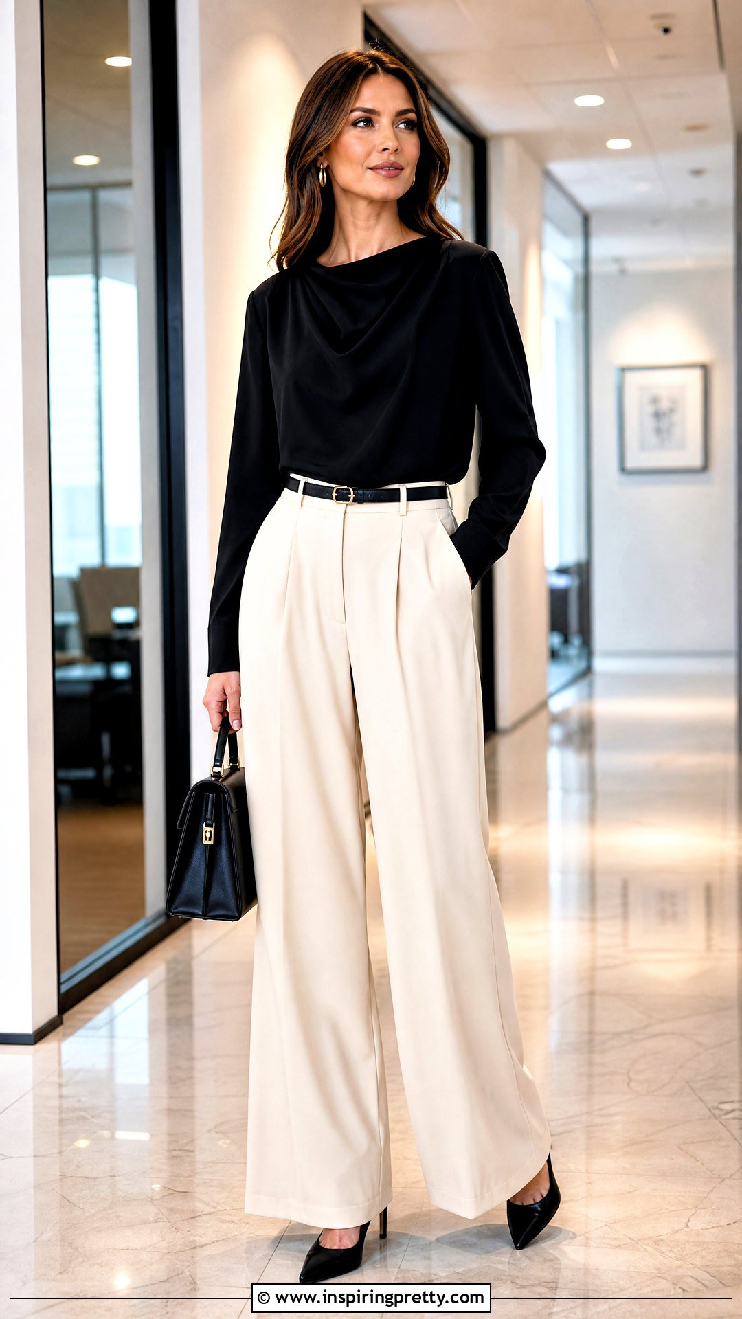 Black Worthington Top With Cream Trousers - 20 worthington top outfit ideas