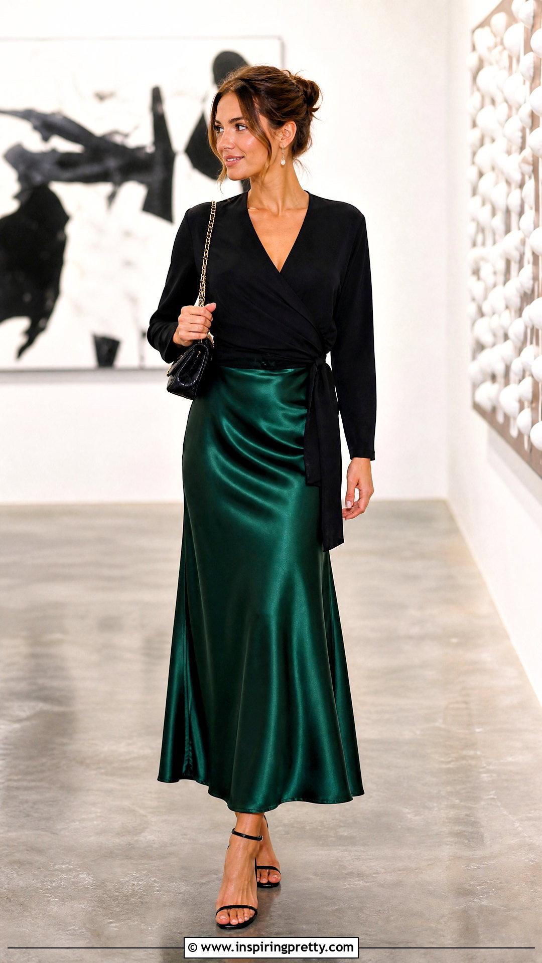 Black Wrap Around Top With Slip Skirt - 50 wrap around top outfit ideas
