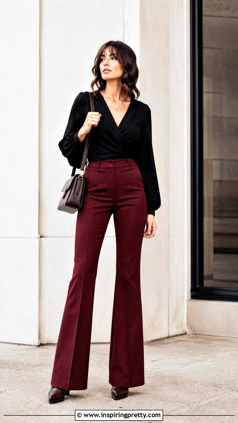 Black Wrap Top With Flared Pants - 50 black tops for women