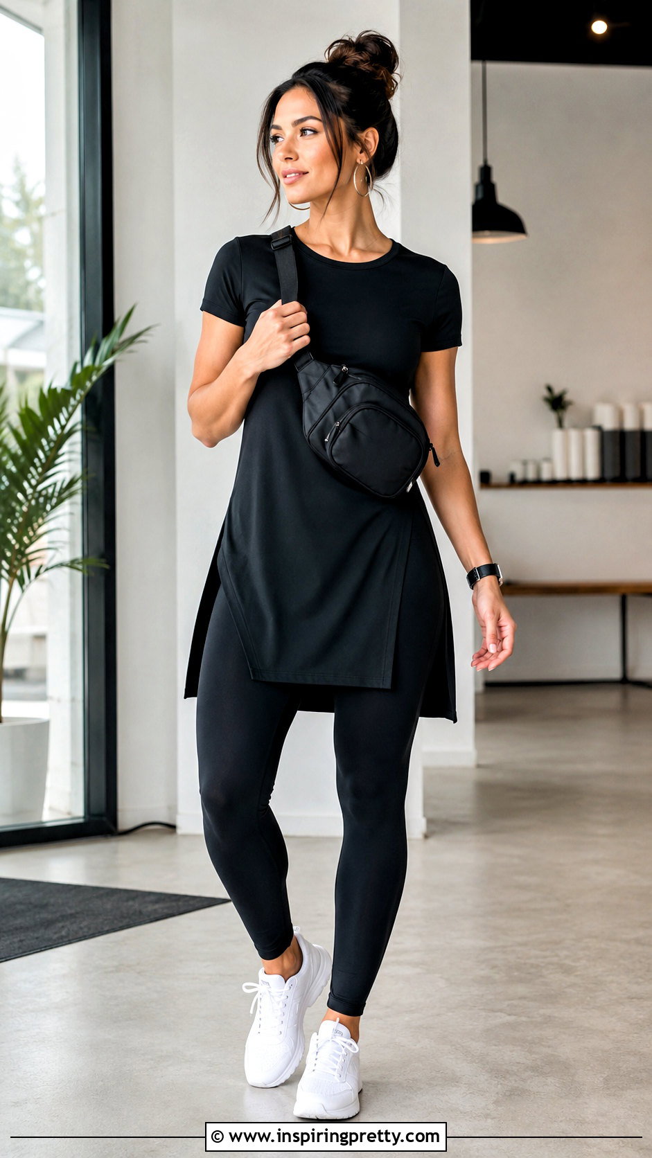 Black Yoga Tunic Top With Matching Leggings - 20 yoga tunic tops outfit ideas