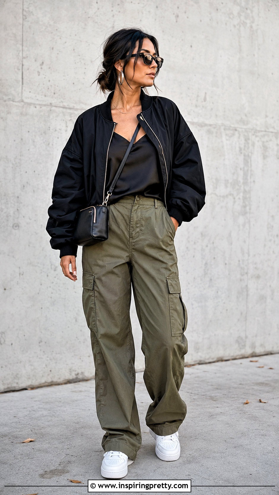 Black Zara Satin Camisole Top With Cargo Pants - 20 zara satin camisole top outfit ideas