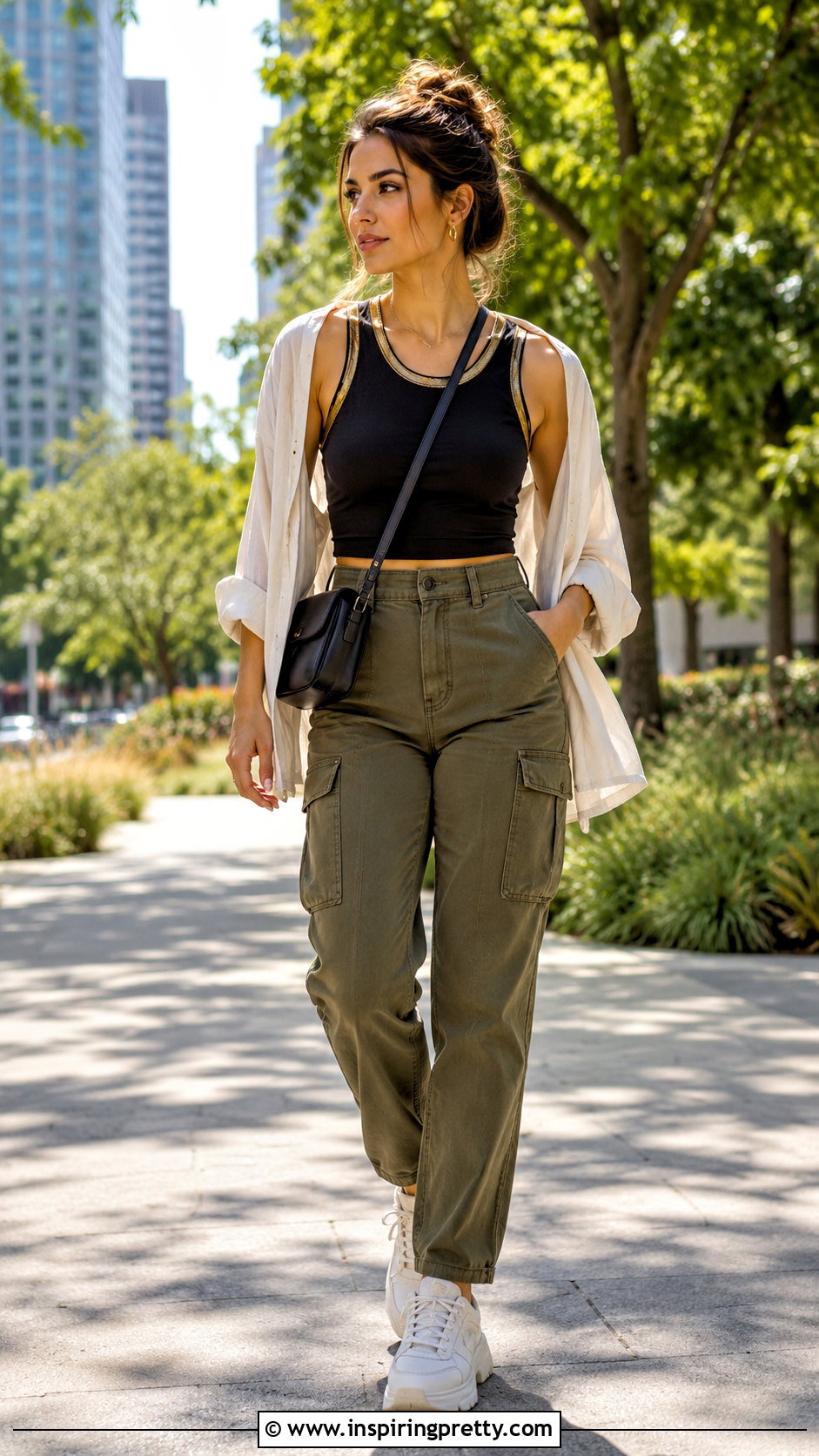 Black and Gold Tank Top With Cargo Pants - 25 black and gold tank top outfit ideas