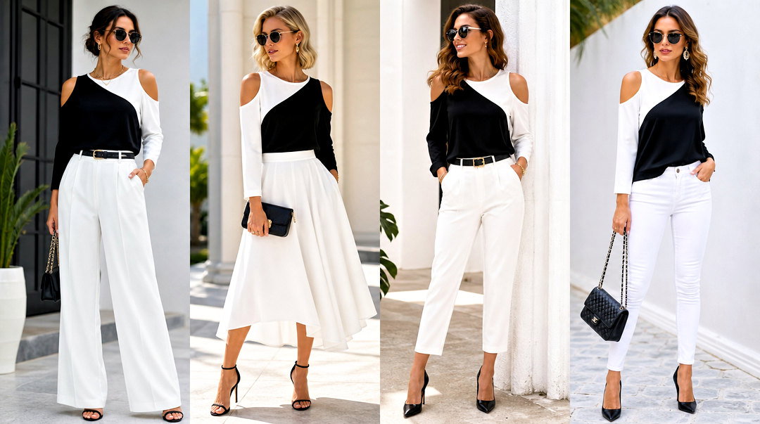 20 Black and White Cold Shoulder Top Outfit Ideas for Chic Style