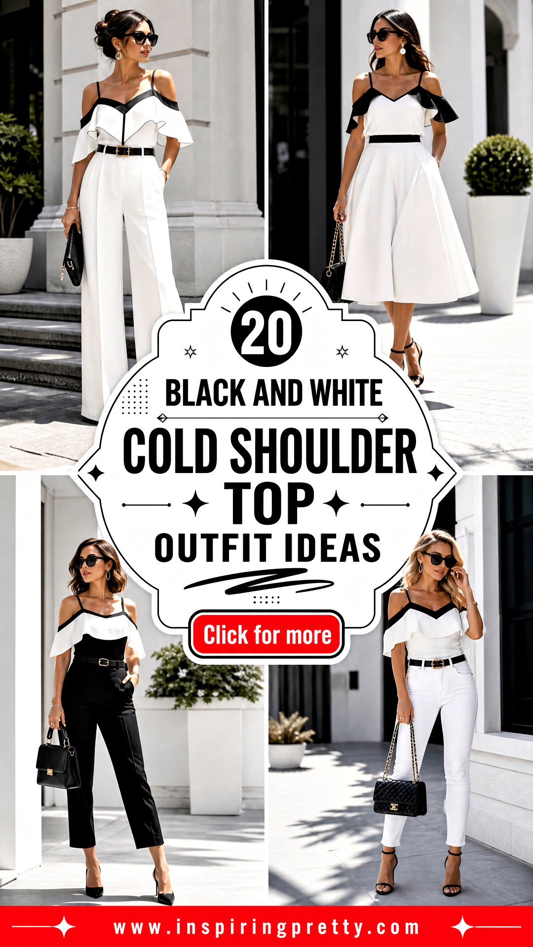 20 Black and White Cold Shoulder Top Outfit Ideas for Chic Style - 20 Black and White Cold Shoulder Top Outfit Ideas for Chic Style