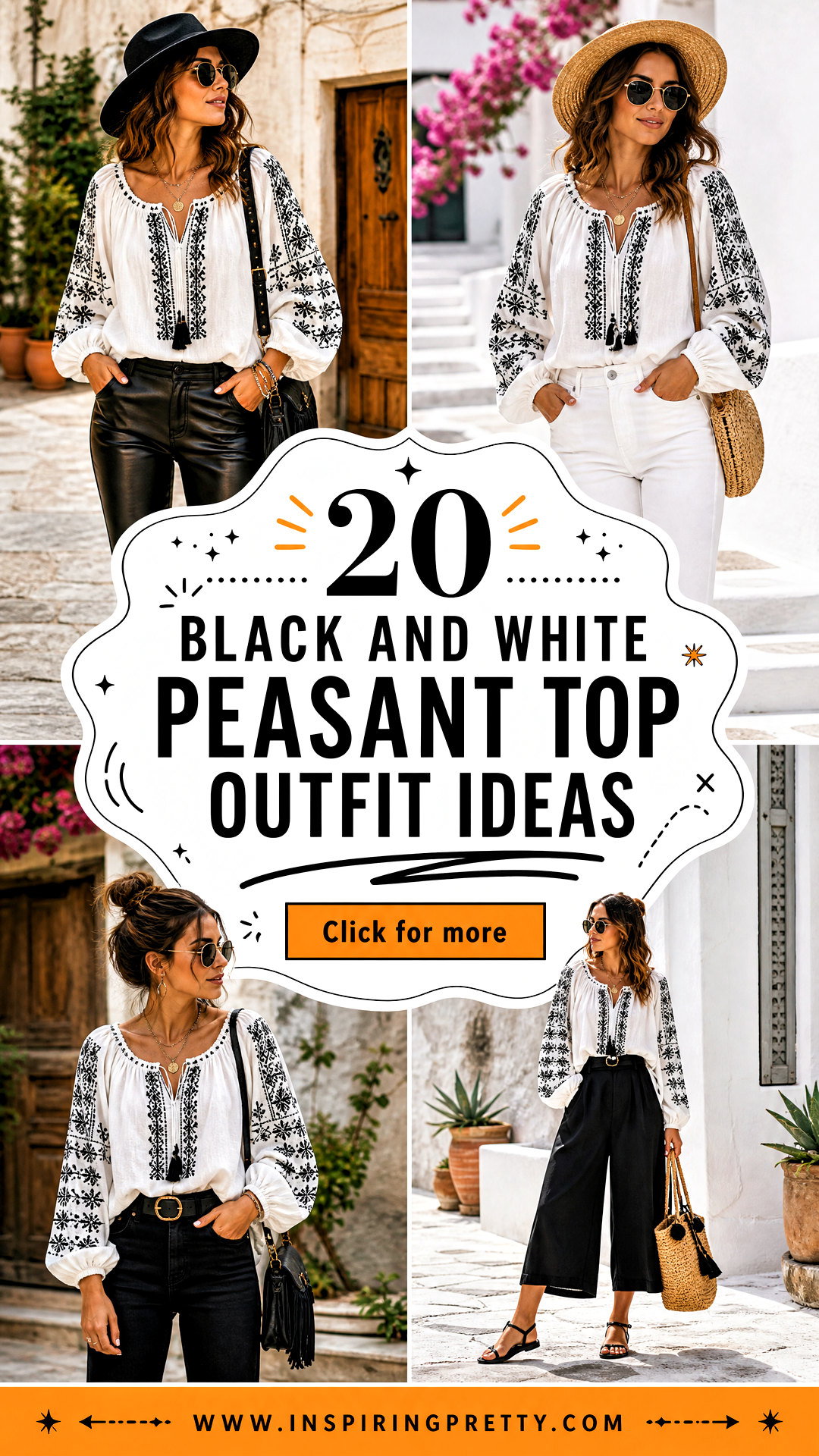 20 Black and White Peasant Top Outfit Ideas for Fresh Boho Style - 20 Black and White Peasant Top Outfit Ideas for Fresh Boho Style