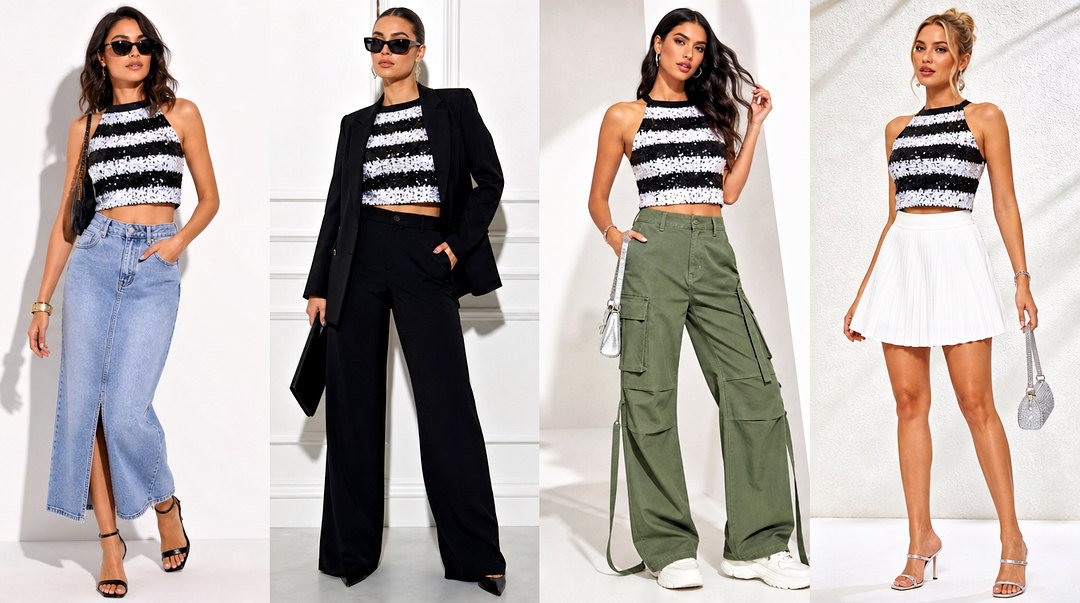 20 Black and White Sequin Top Outfit Ideas for Glam Nights