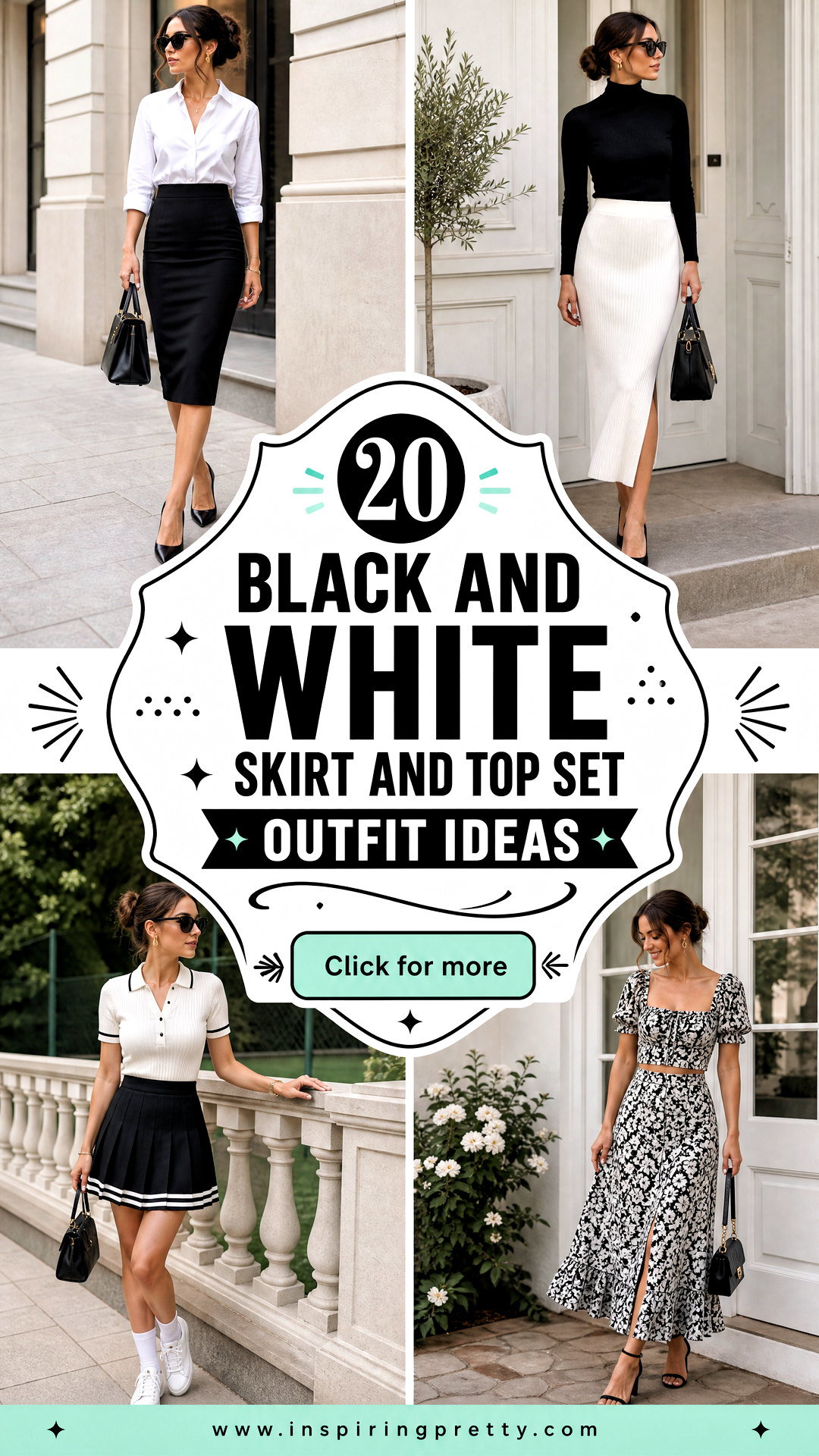 20 Black and White Skirt and Top Set Outfit Ideas to Try - 20 Black and White Skirt and Top Set Outfit Ideas to Try