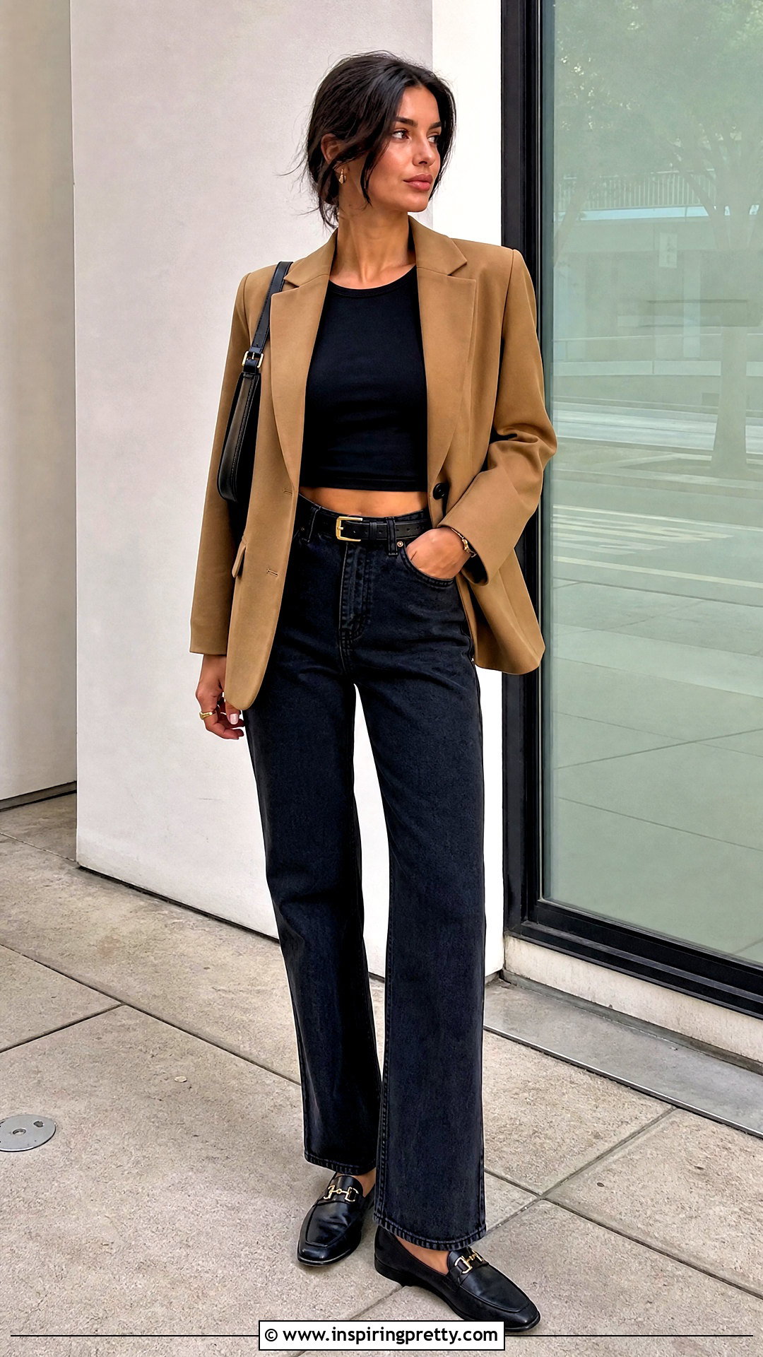 Blazer And Crop Top With Straight Jeans - 50 Crop Top And Jeans Outfit ideas