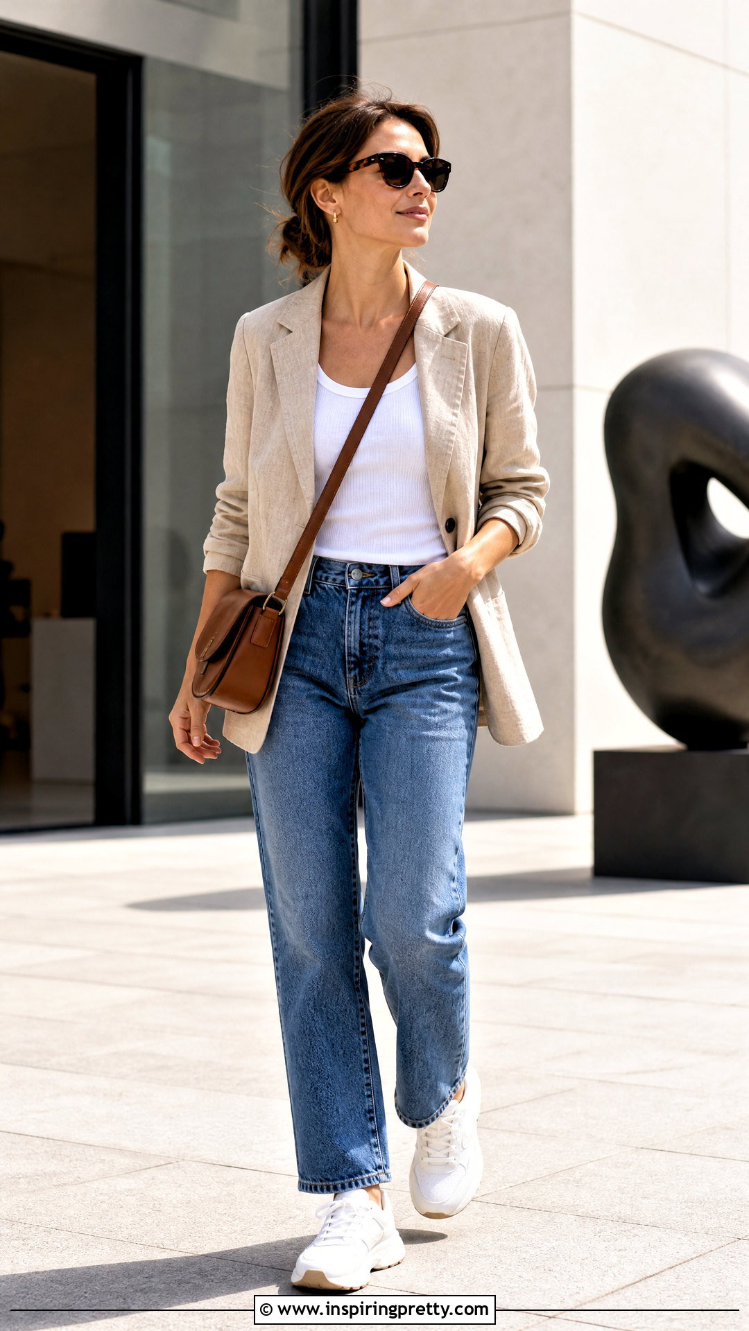 Blazer And Walking Sneakers Day Trip Outfit - 20 daytrip top outfit ideas