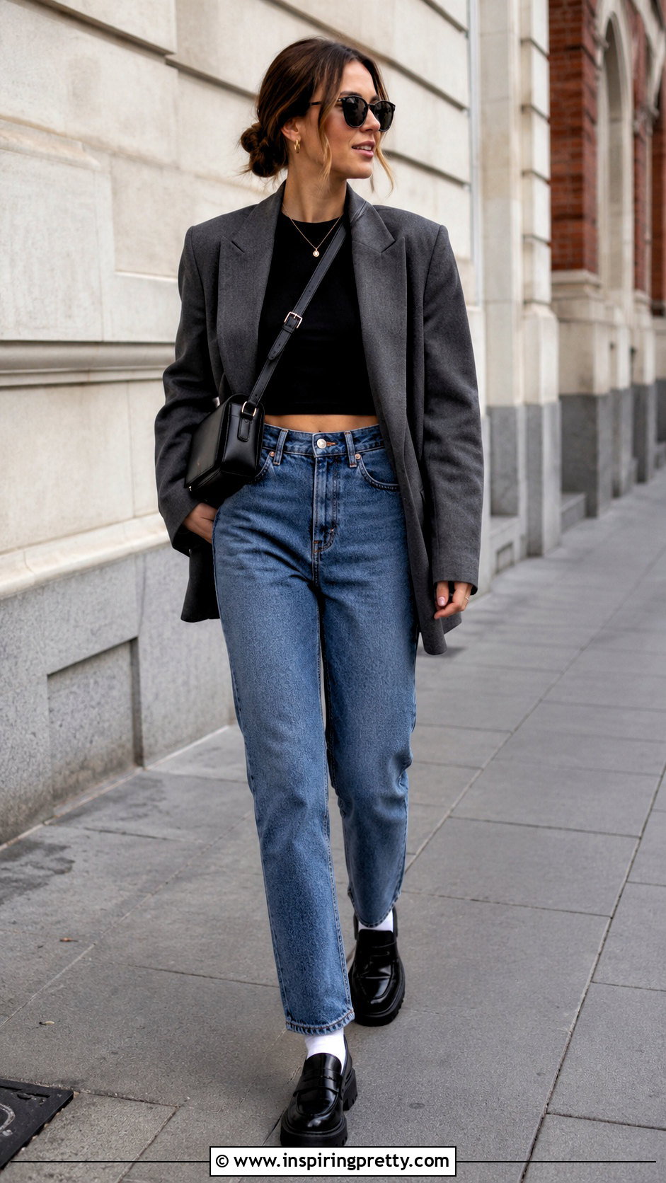 Blazer Long Sleeve Crop Top Jeans - 20 blazer with crop top and jeans