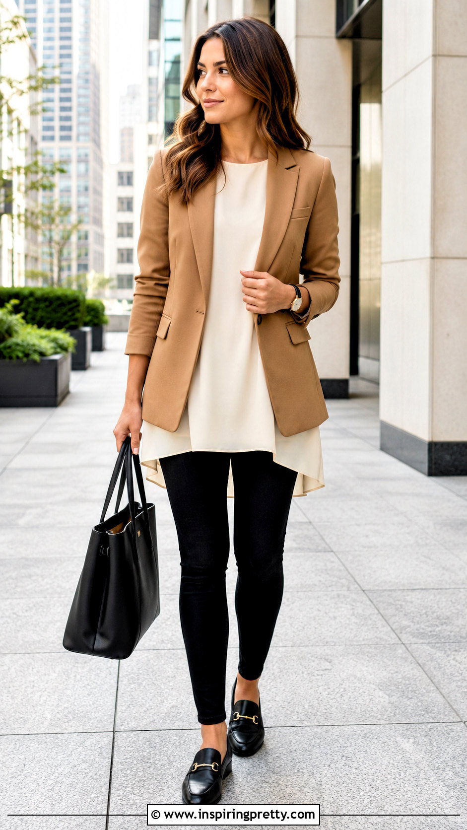 Blazer Over Tunic Top With Leggings - 50 Tunic Top outfit ideas
