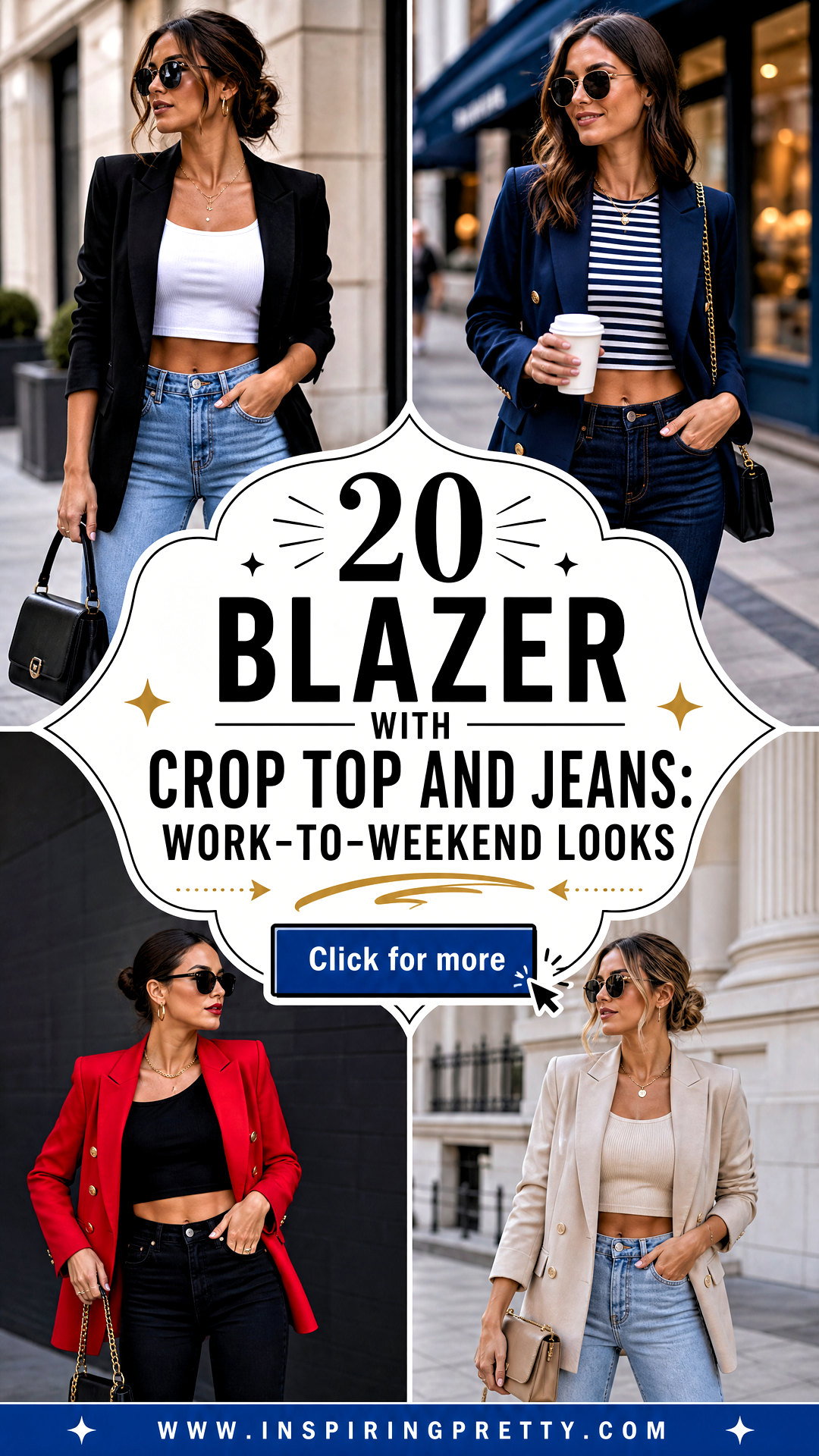20 Blazer With Crop Top And Jeans Work-to-Weekend Looks - 20 Blazer With Crop Top And Jeans: Work-to-Weekend Looks