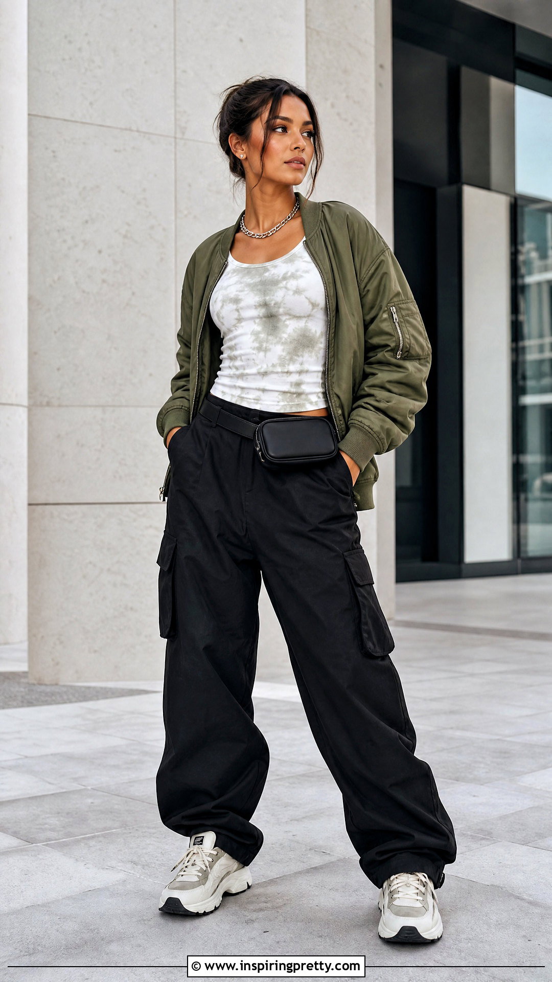 Bleach Tank Top With Bomber Jacket And Cargo Pants - 50 bleach tank top outfit ideas