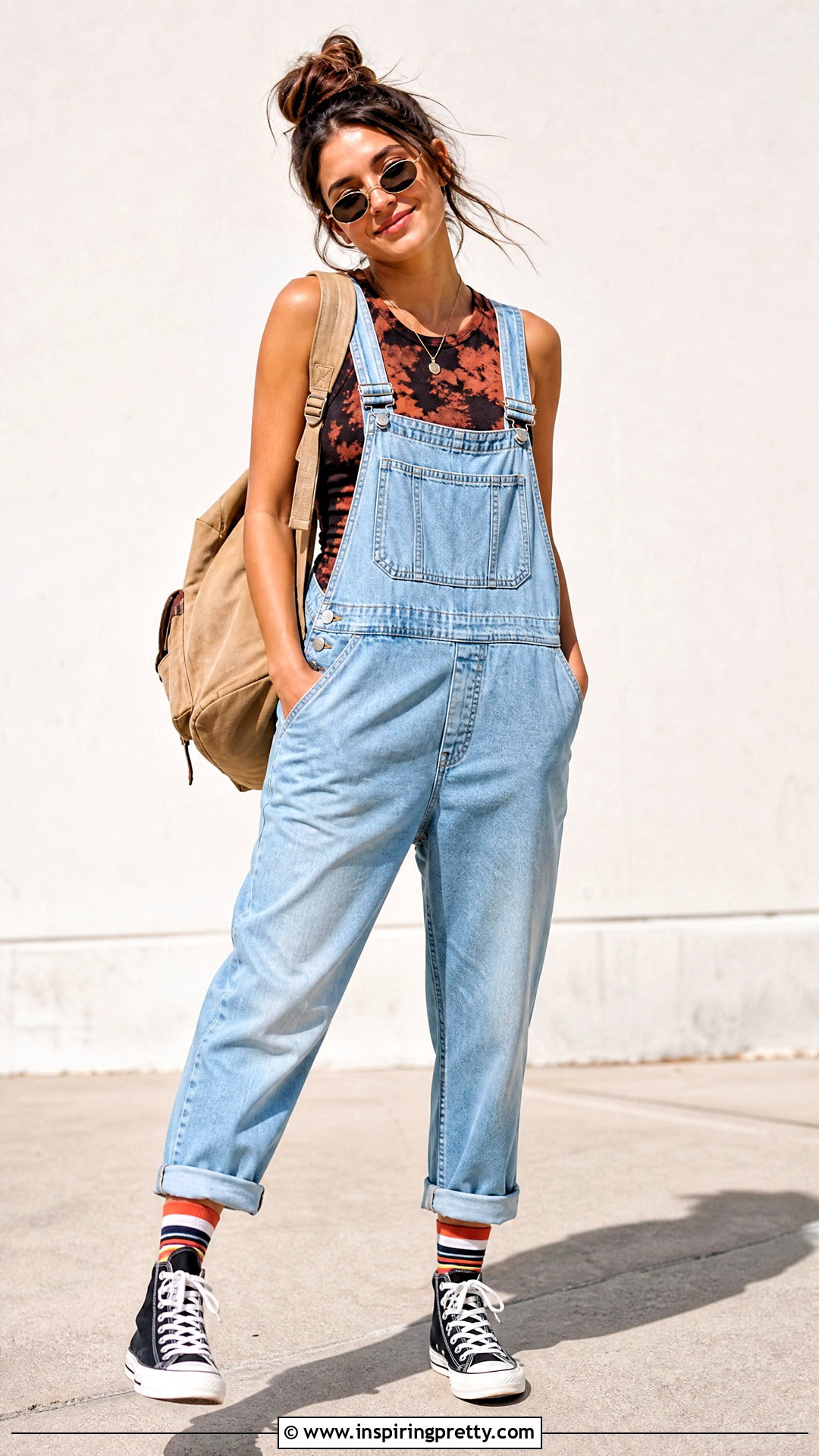 Bleach Tank Top With Denim Overalls - 50 bleach tank top outfit ideas