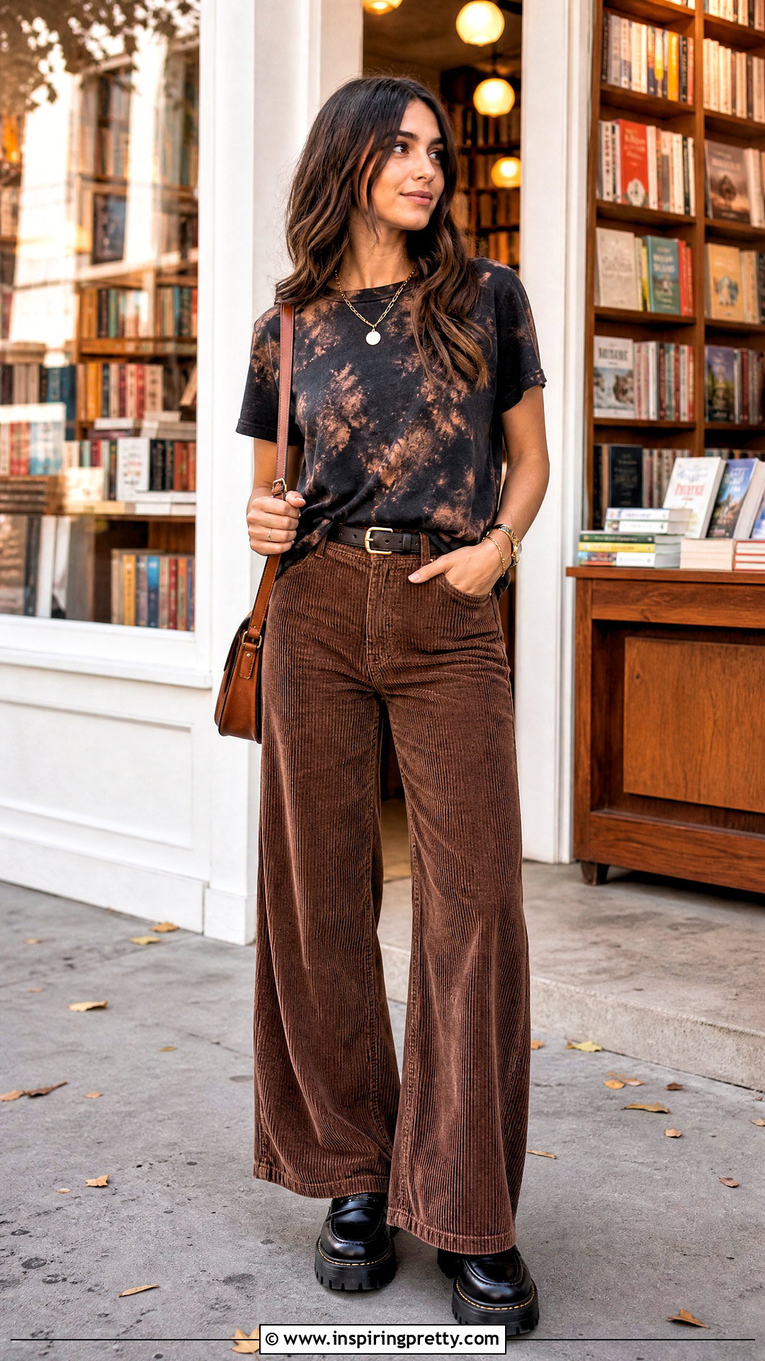 Bleach Top With Brown Corduroy Pants - 50 bleach top outfit ideas