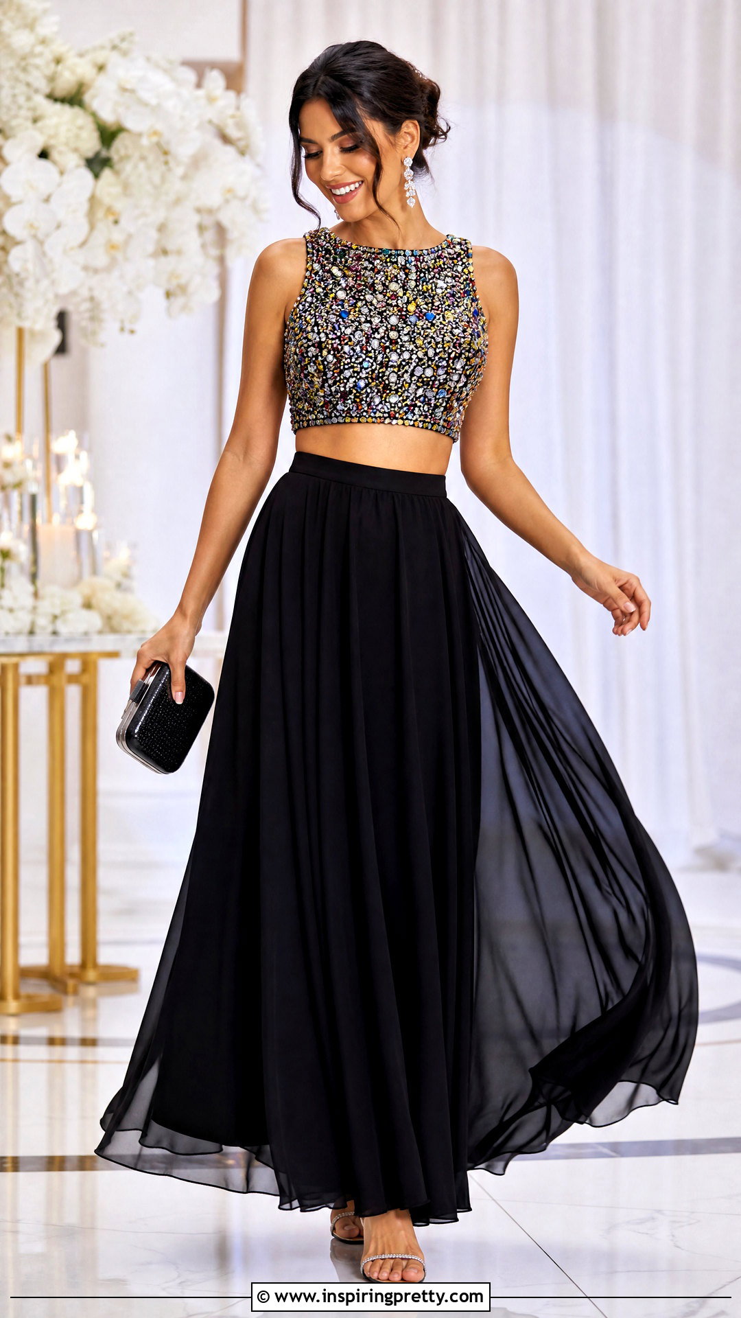 Bling Crop Top With Maxi Skirt - 25 Bling Crop Top outfit ideas