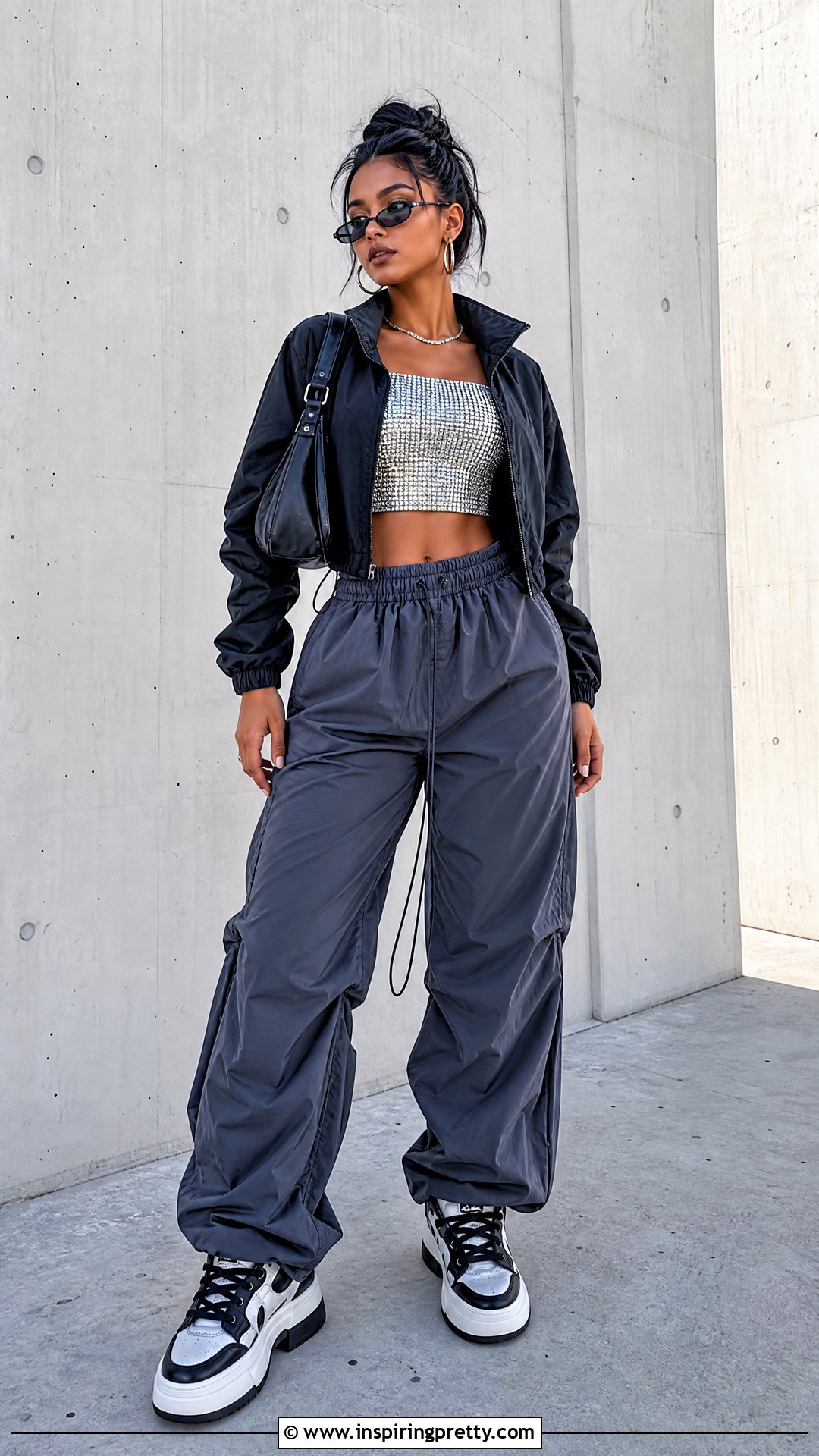 Bling Crop Top With Parachute Pants - 25 Bling Crop Top outfit ideas