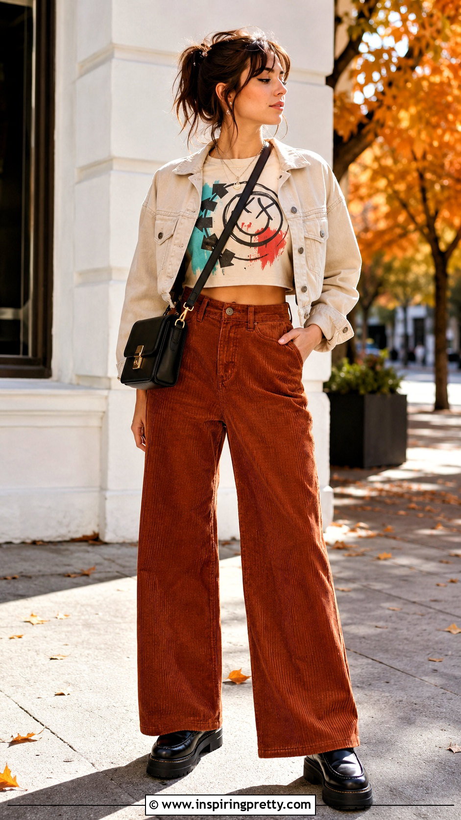 Blink Crop Top With Corduroy Pants - 20 Blink 182 Crop Top outfit ideas