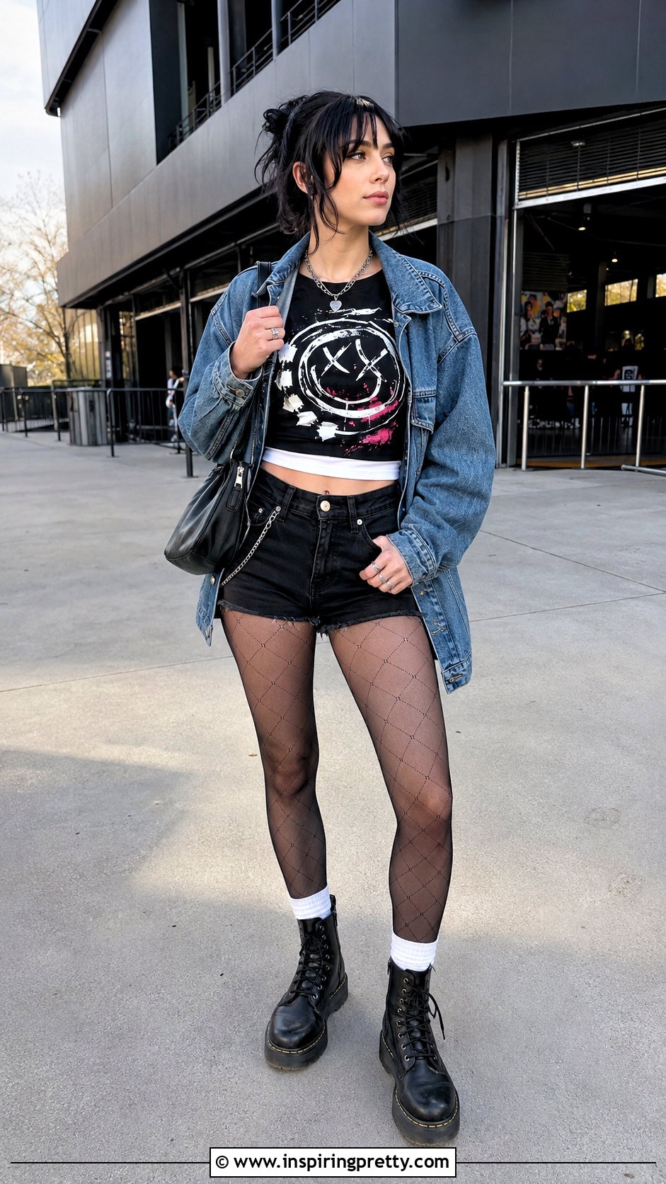 Blink Crop Top With Cutoff Shorts And Tights - 20 Blink 182 Crop Top outfit ideas