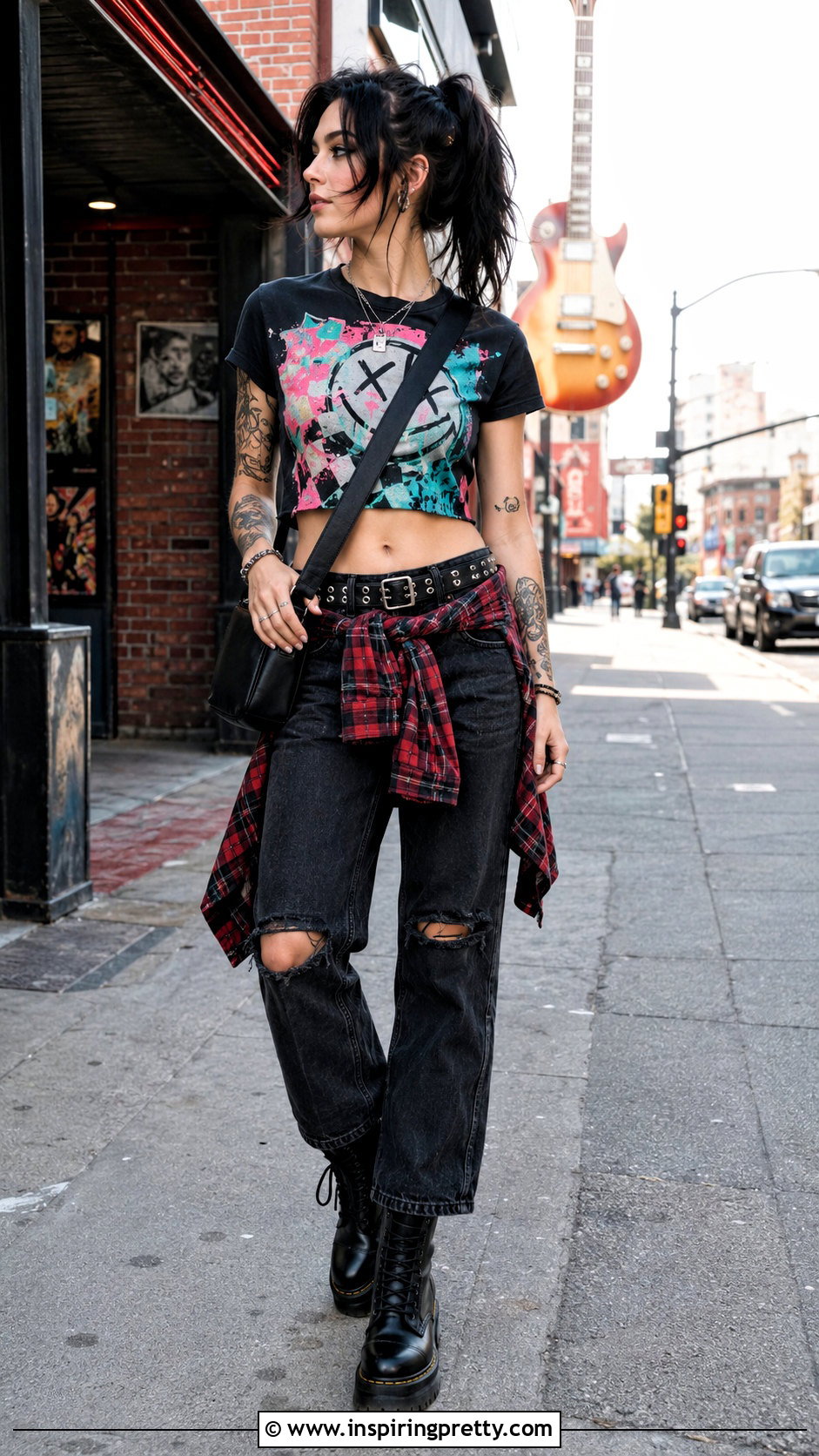 Blink Crop Top With Distressed Black Jeans - 20 Blink 182 Crop Top outfit ideas
