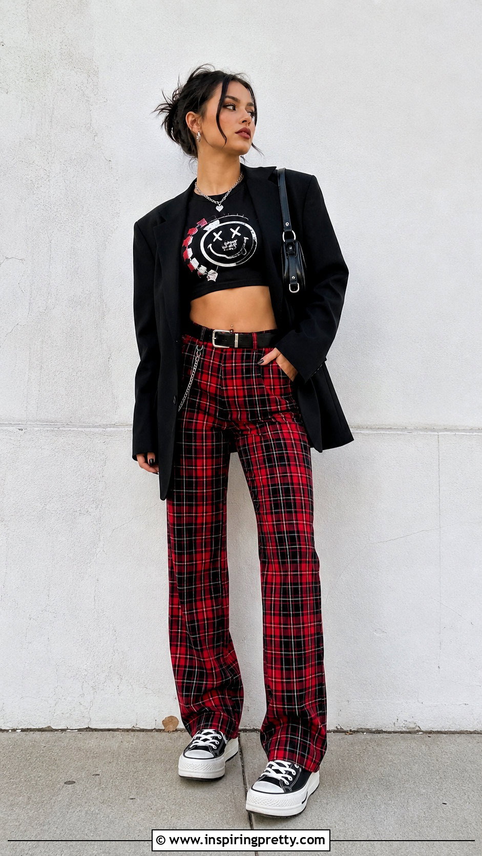 Blink Crop Top With Plaid Pants - 20 Blink 182 Crop Top outfit ideas