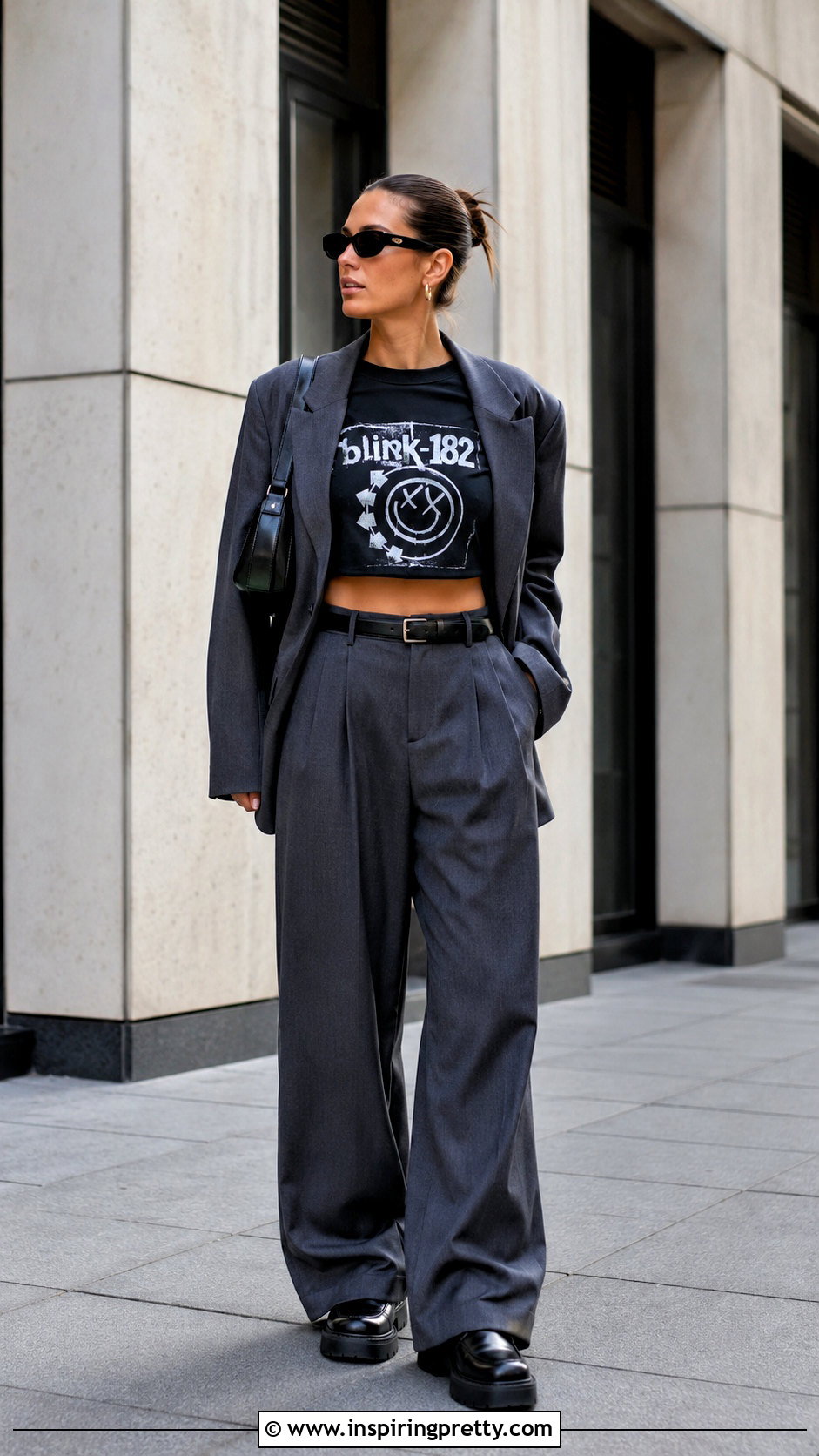 Blink Crop Top With Wide Leg Trousers - 20 Blink 182 Crop Top outfit ideas