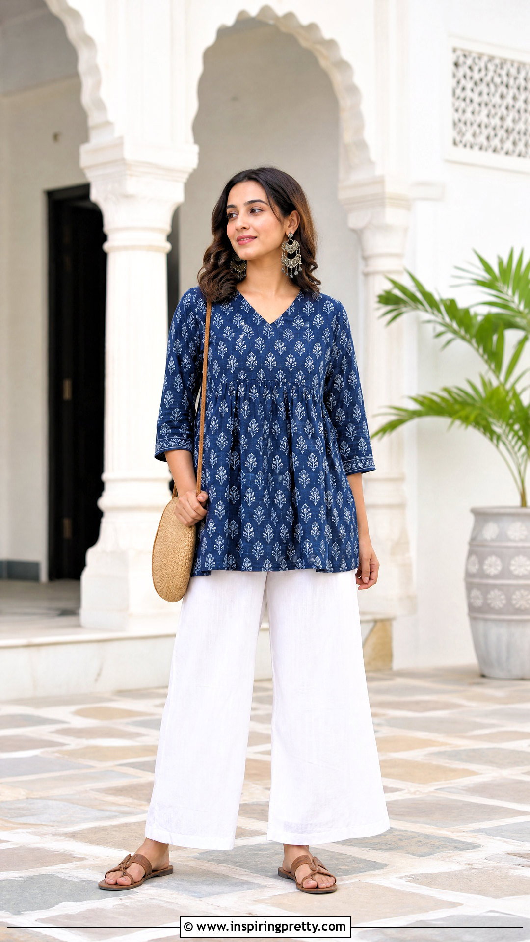 Block Print Cotton Top With Palazzo Pants - 50 cotton tops designs
