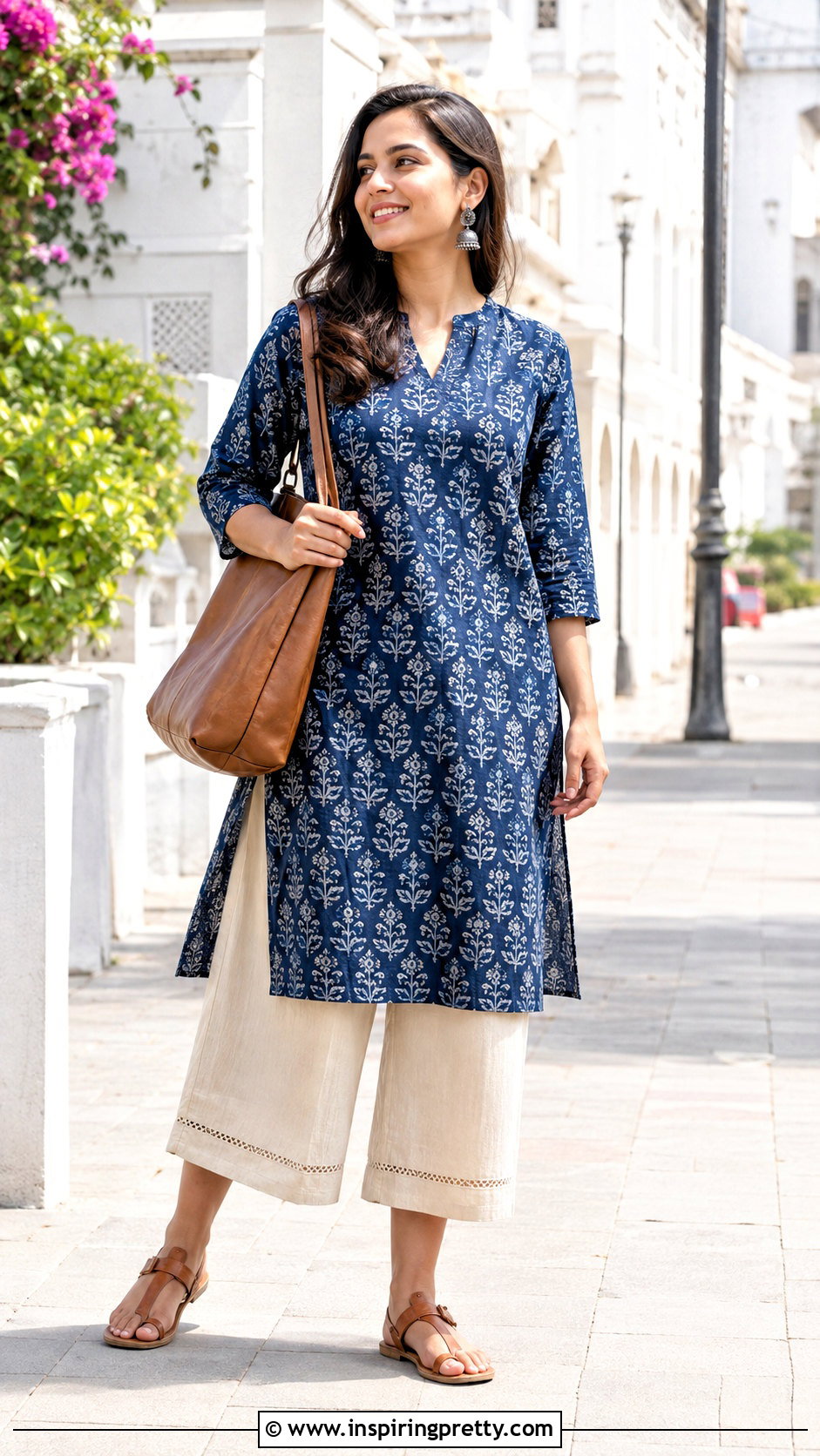 Block Print Kurti Top With Culottes - 50 kurti top designs for women