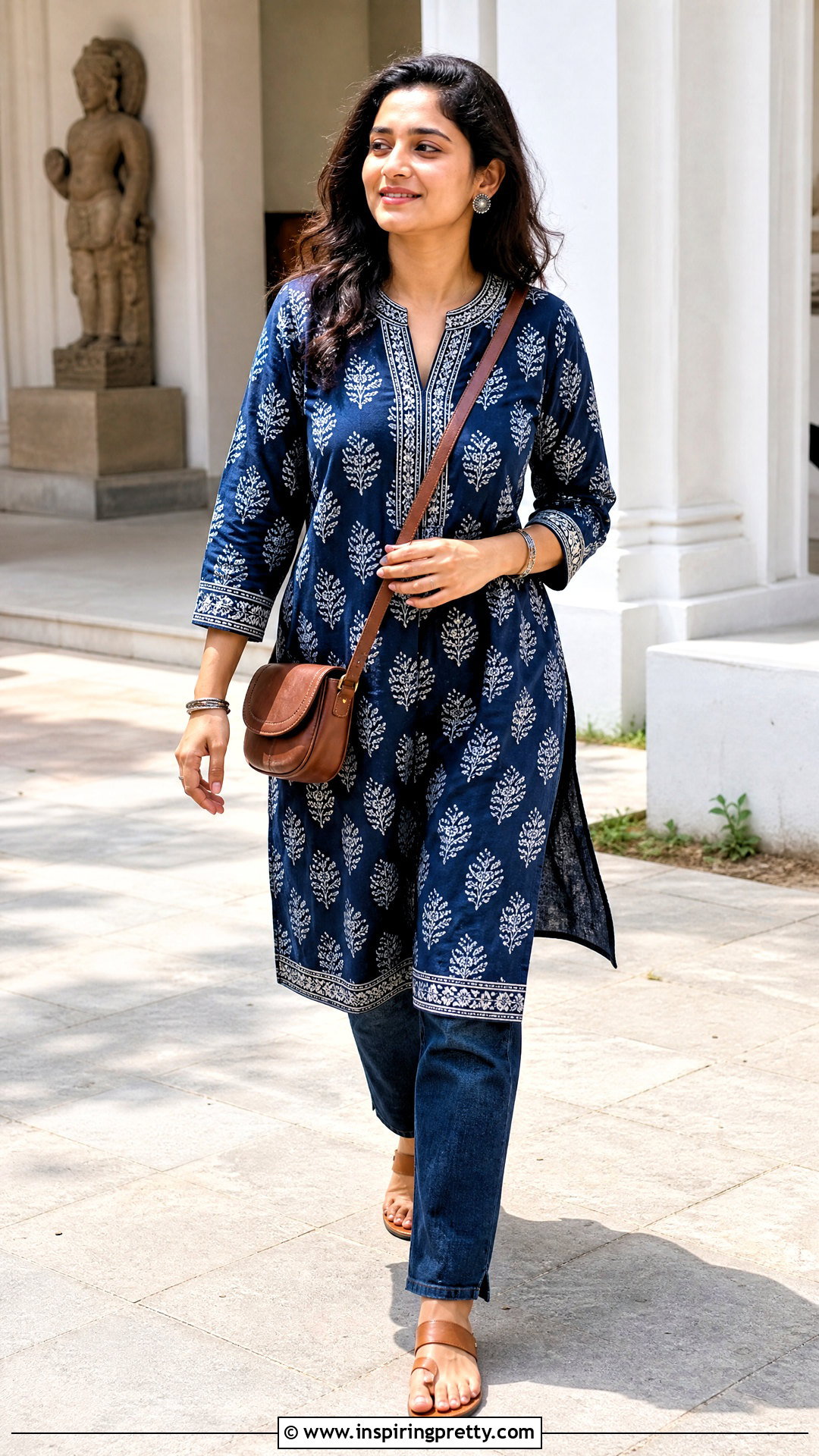 Block Print Long Kurtha Top With Jeans - 20 long kurtha tops for women