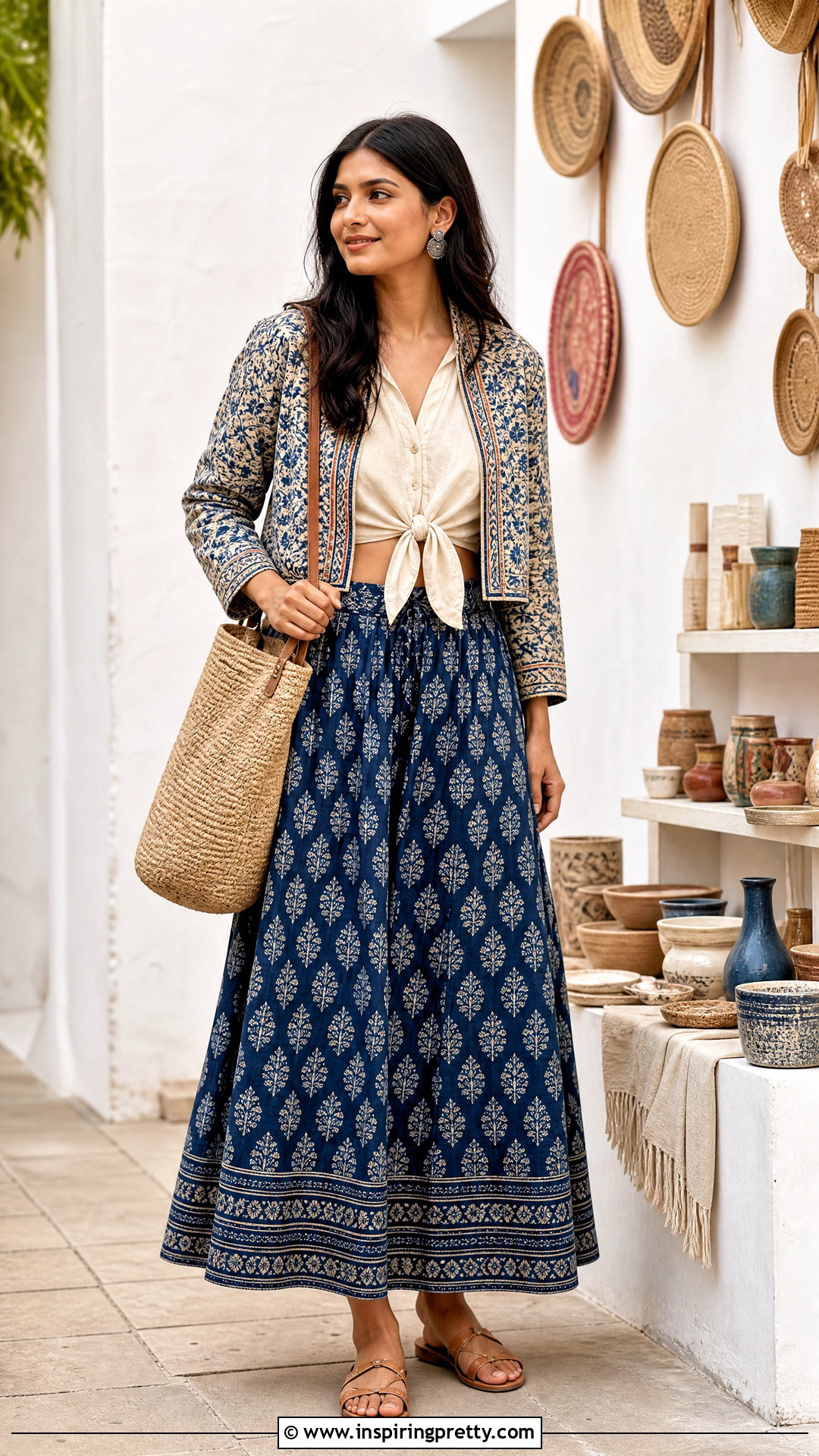 Block Print Skirt And Tie Front Blouse Outfit - 50 traditional skirt and top outfit ideas