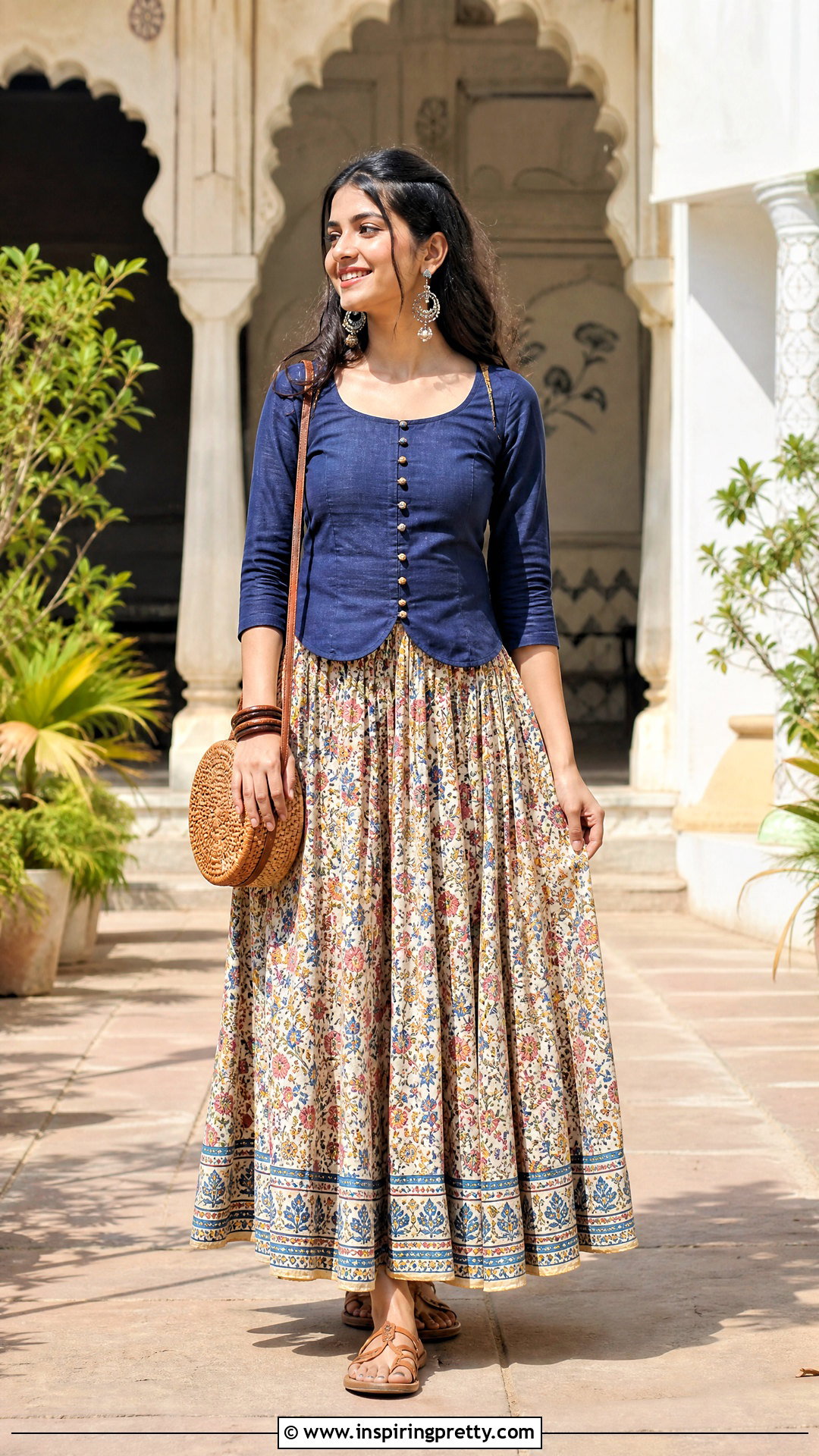 Block Print Skirt With Cotton Kurti - 50 skirt top indian outfit traditional ideas