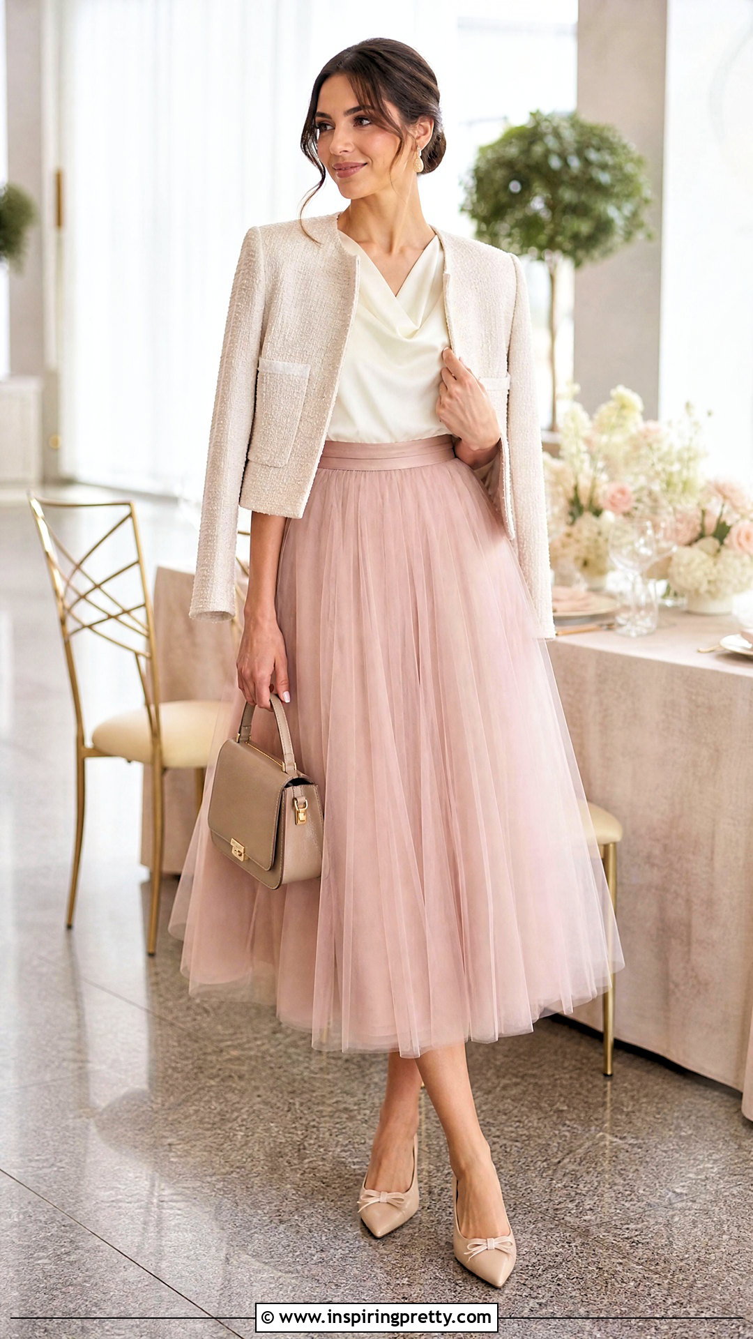 Blouse And Tulle Midi Skirt Outfit - 50 skirt and top outfit ideas