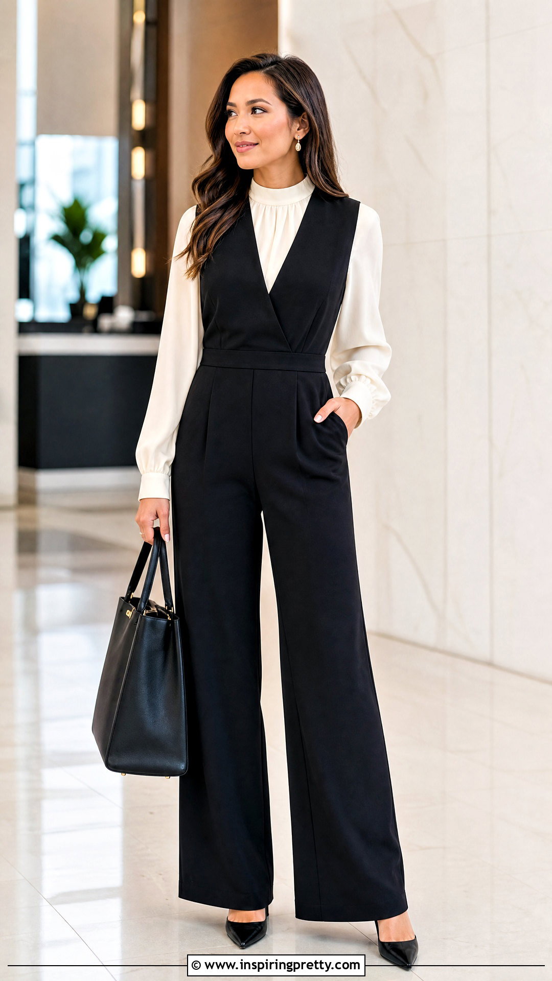 Blouse Under Sleeveless Jumpsuit Outfit - 50 layering tops outfit ideas