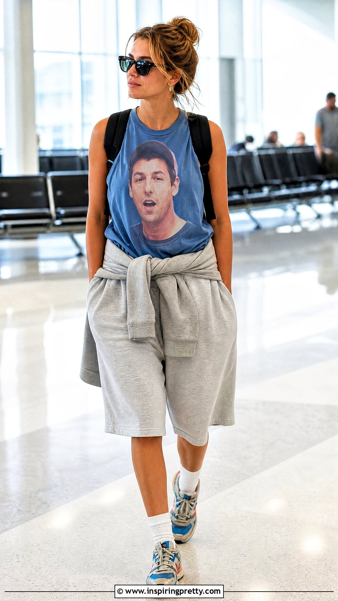 Blue Adam Sandler Tank Top With Gray Sweat Shorts - 25 adam sandler tank top outfit ideas