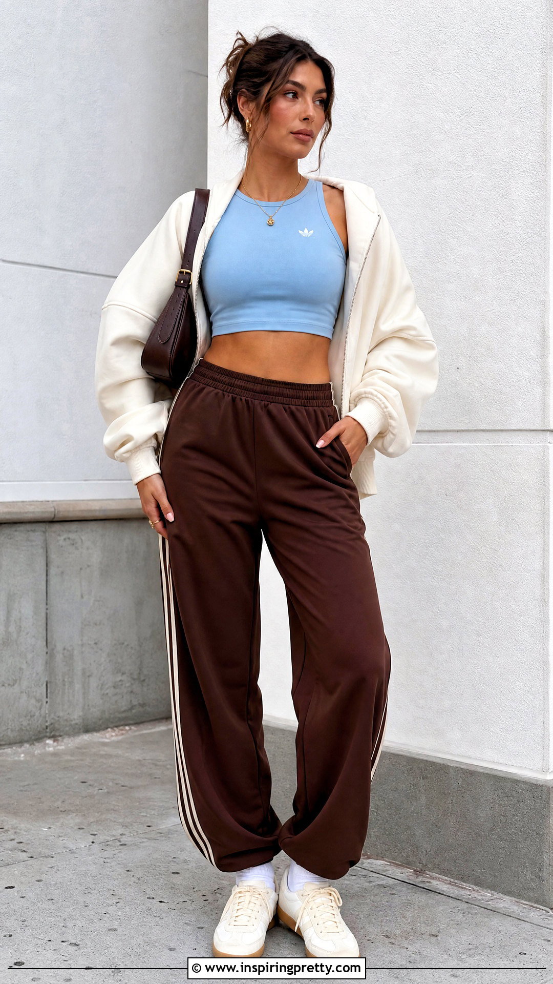 Blue Adidas Crop Top With Brown Track Pants - 25 Blue Adidas Crop Tops