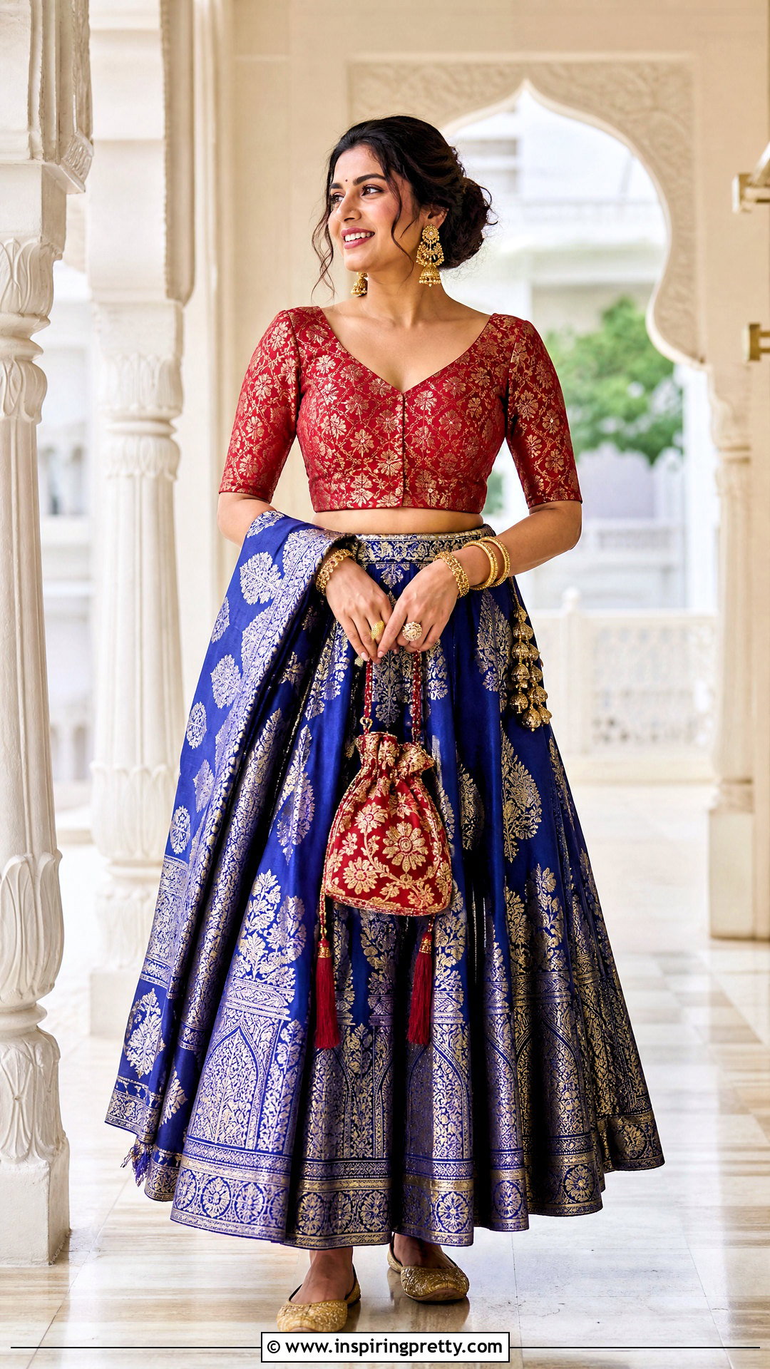 Blue Banarasi Skirt With Brocade Blouse - 50 banarasi skirt and top outfit ideas