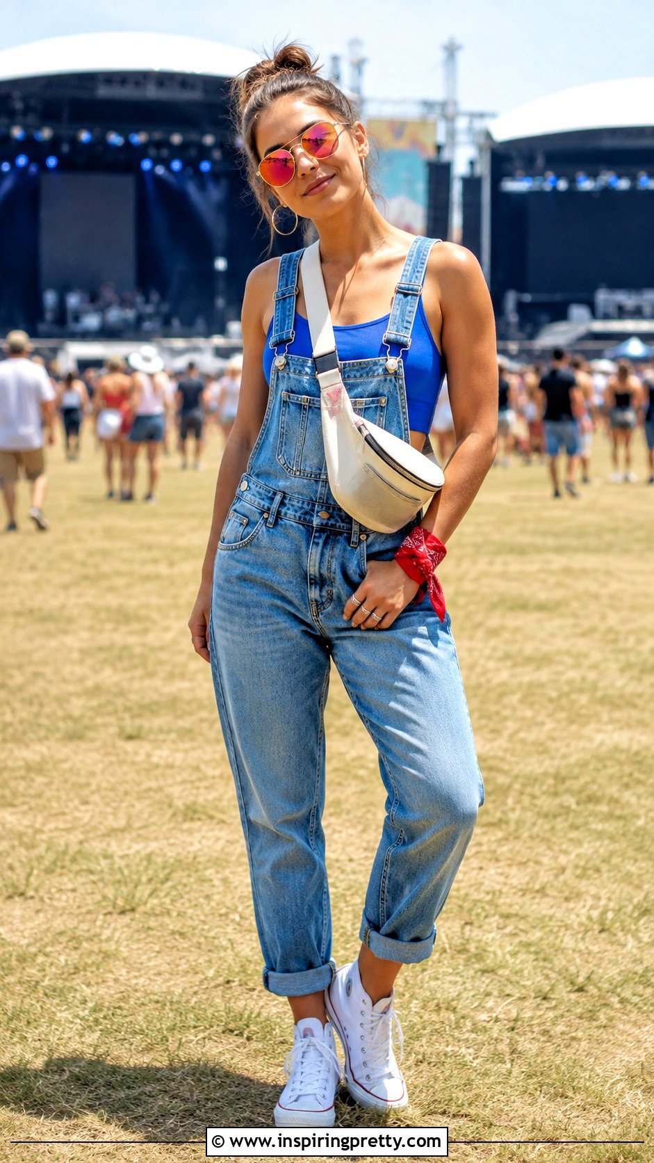 Blue Benson Boone Tank Top With Denim Overalls - 25 benson boone tank top outfit ideas