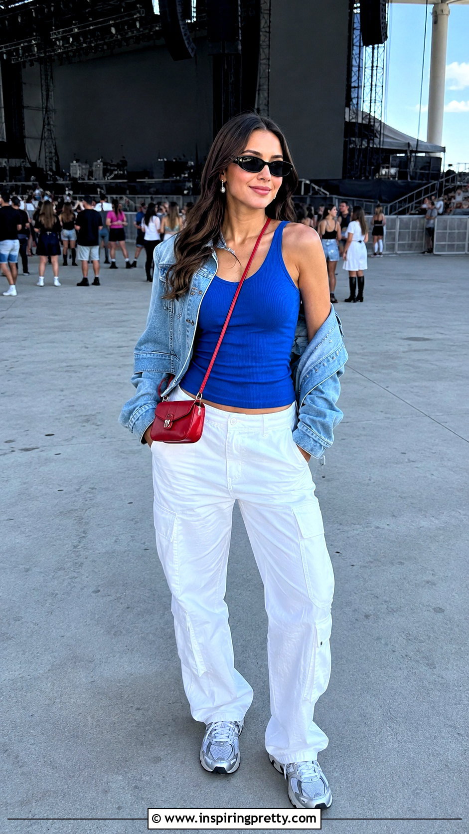 Blue Benson Boone Tank Top With White Cargo Pants - 25 benson boone tank top outfit ideas