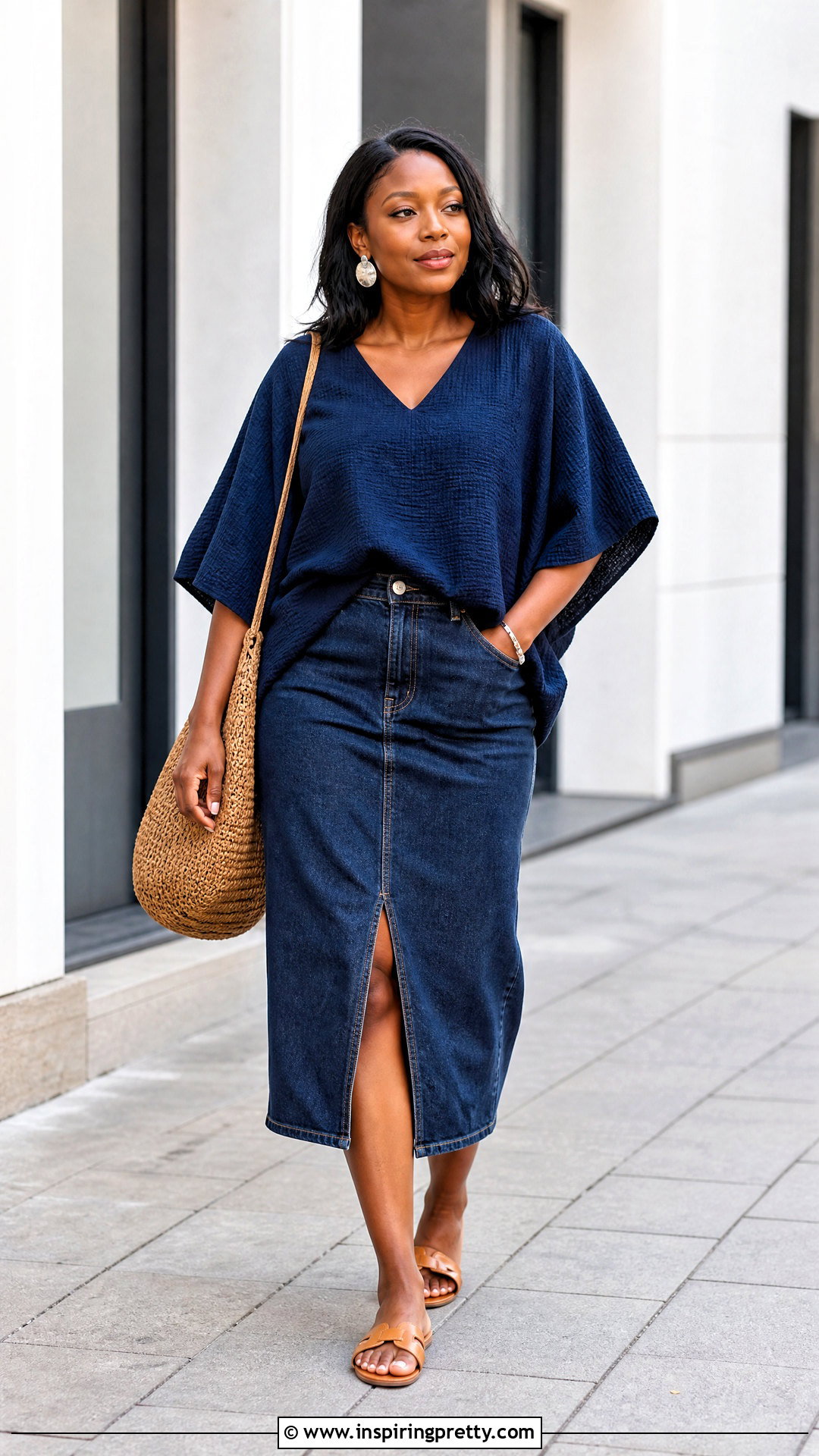 Blue Bubu Top With Denim Skirt - 50 bubu top style ideas