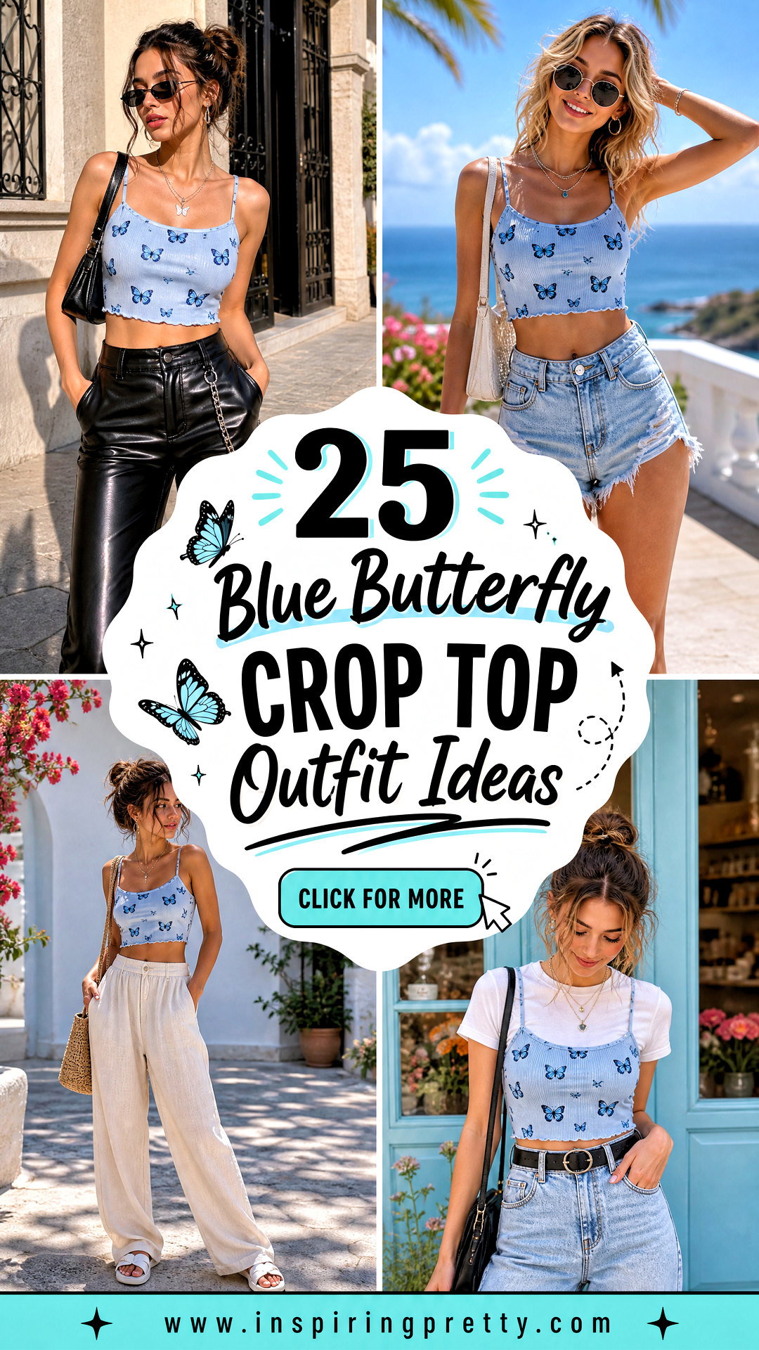 25 Blue Butterfly Crop Top Outfit Ideas for Dreamy Summer Style - 25 Blue Butterfly Crop Top Outfit Ideas for Dreamy Summer Style