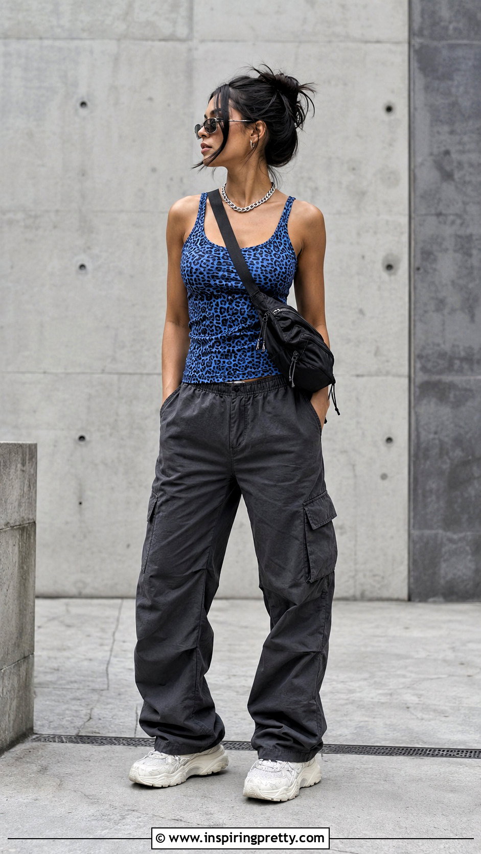 Blue Cheetah Print Tank Top With Cargo Pants - 20 blue cheetah print tank top outfit ideas