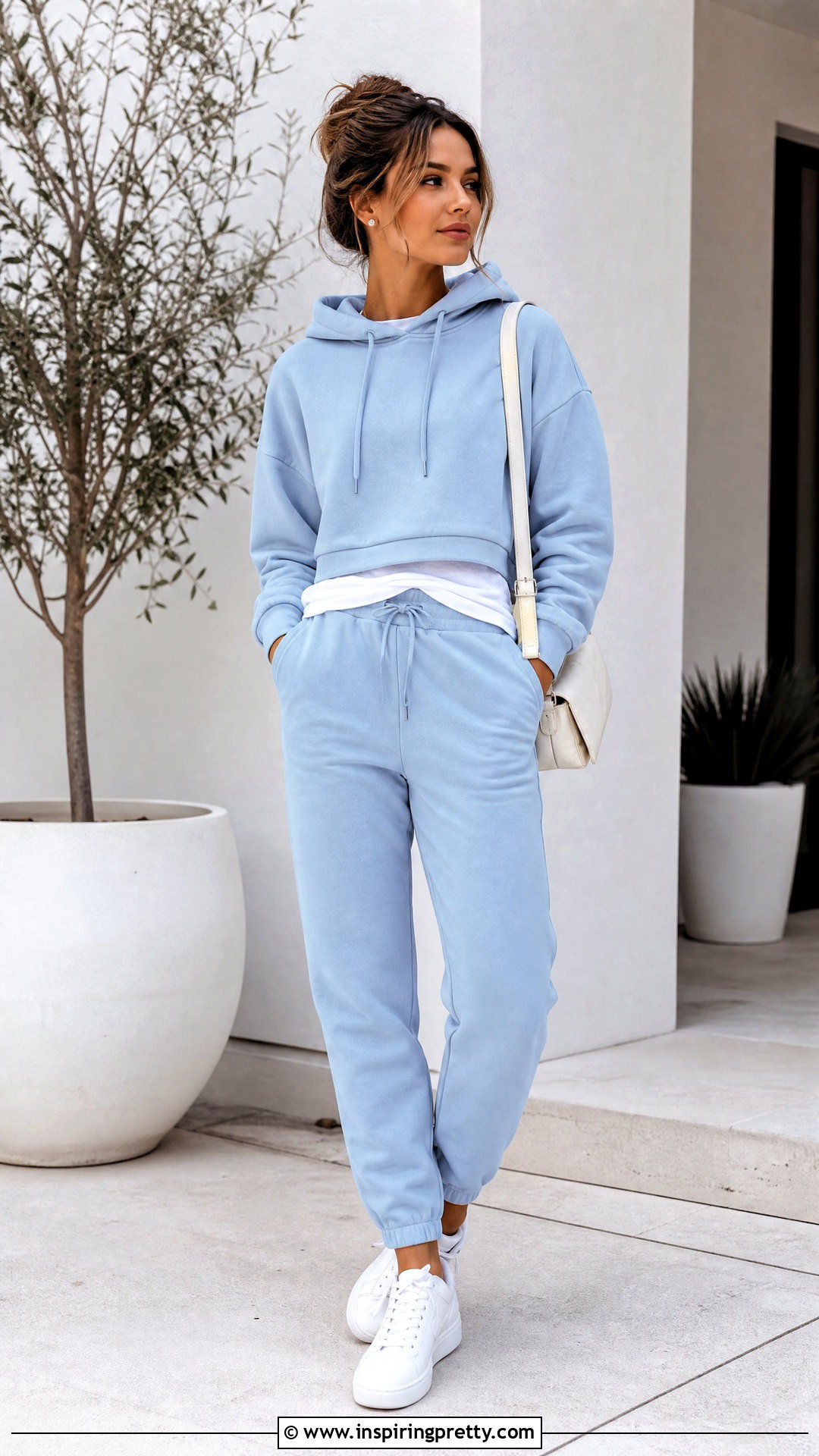 Blue Crop Hoodie With Matching Joggers - 25 blue crop top hoodie outfit ideas